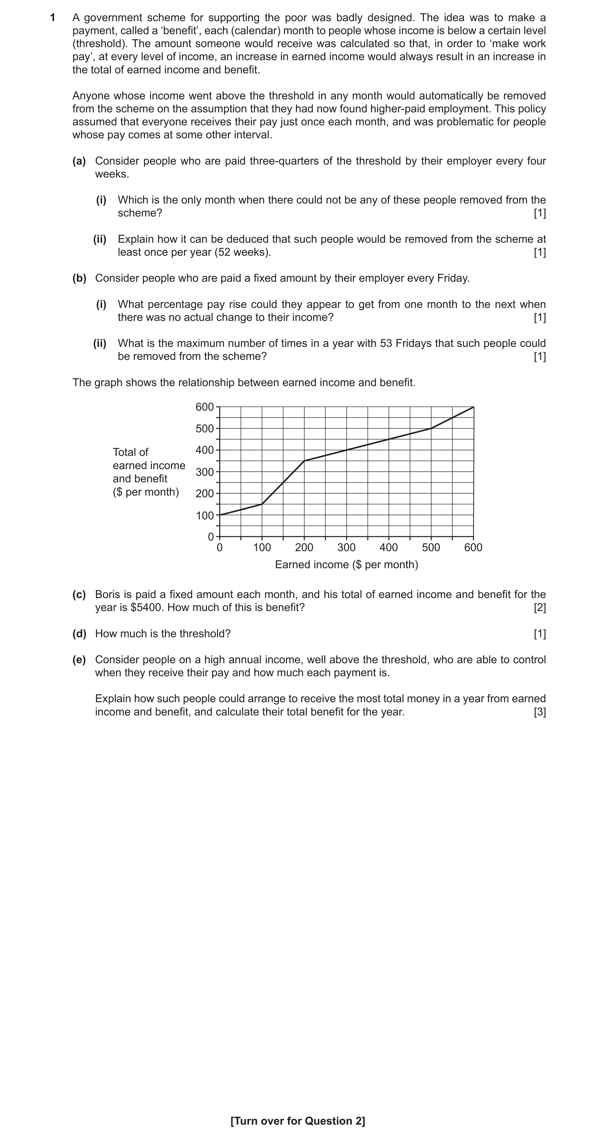 Question 88: A government scheme for supporting the poor was badly designed. The idea was to make a payment, called a ‘benefit’, each (calendar) month t…