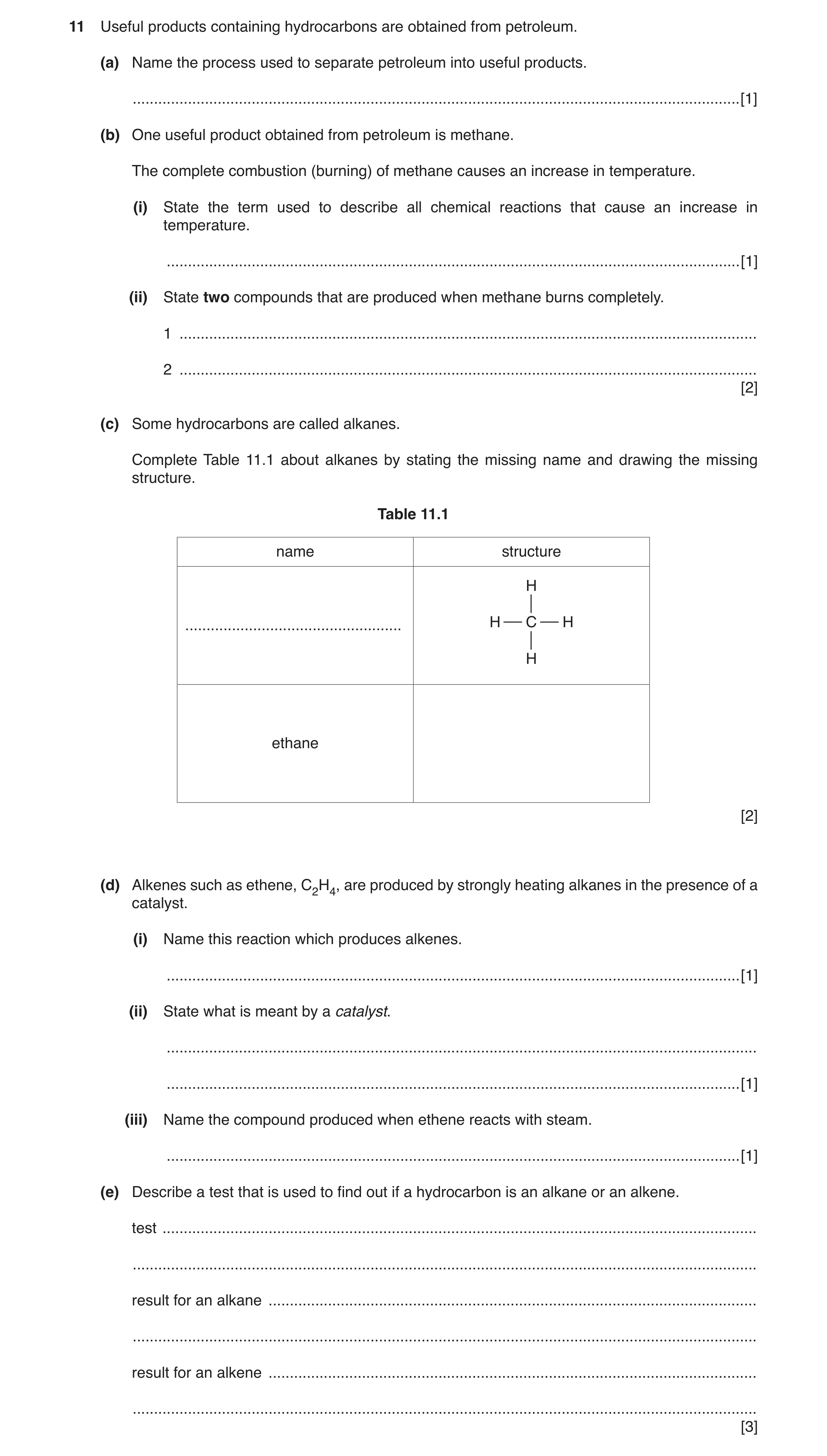Question 3: Useful products containing hydrocarbons are obtained from petroleum. (a) Name the process used to separate petroleum into useful products. …