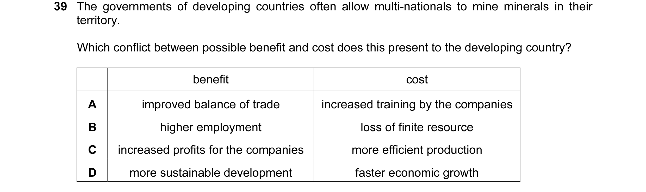 Question 13: The governments of developing countries often allow multi-nationals to mine minerals in their territory. Which conflict between possible be…