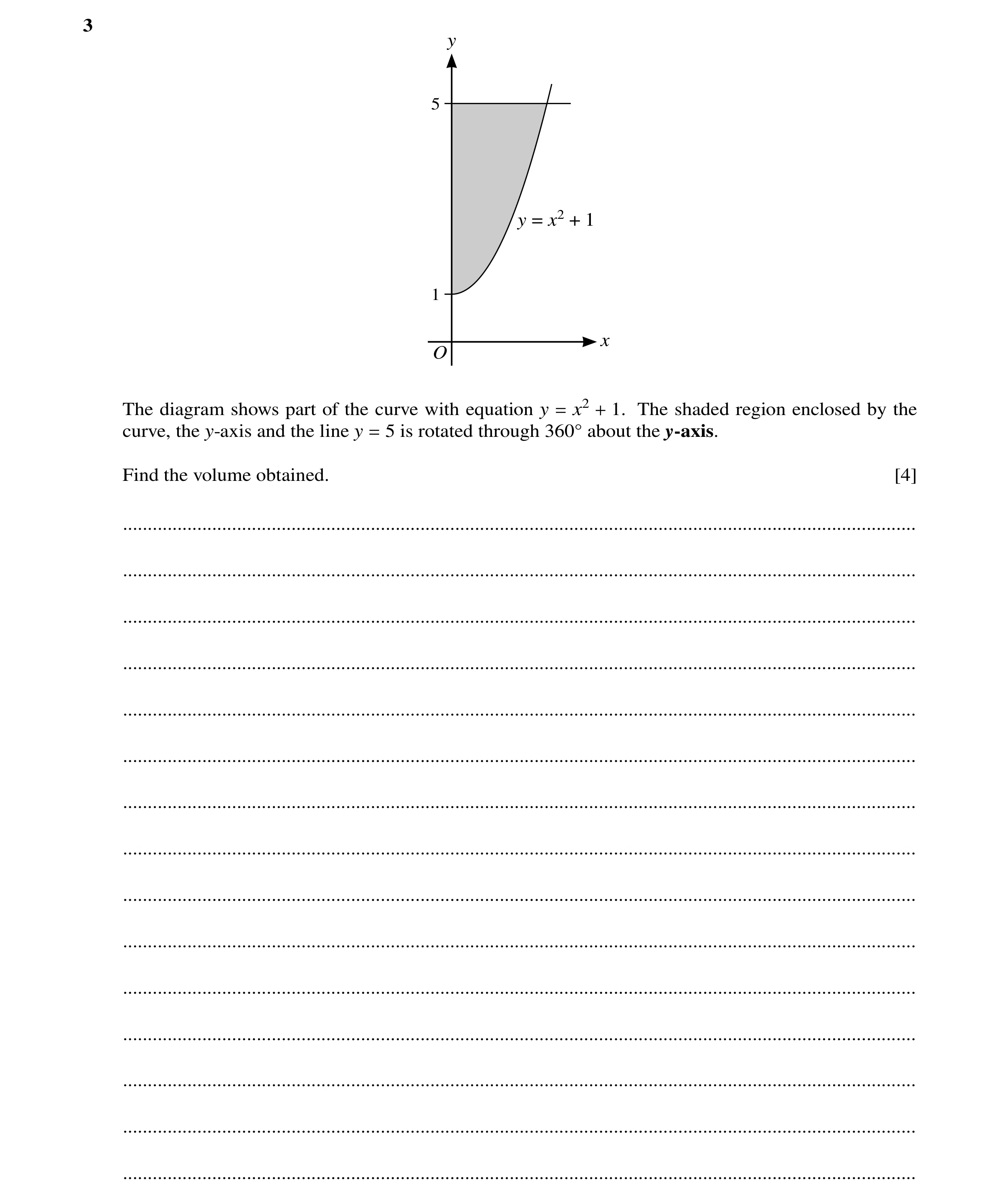 Question 47: y 5 y = x2 + 1 1 x O The diagram shows part of the curve with equation y = x2 + 1. The shaded region enclosed by the curve, the y-axis and …
