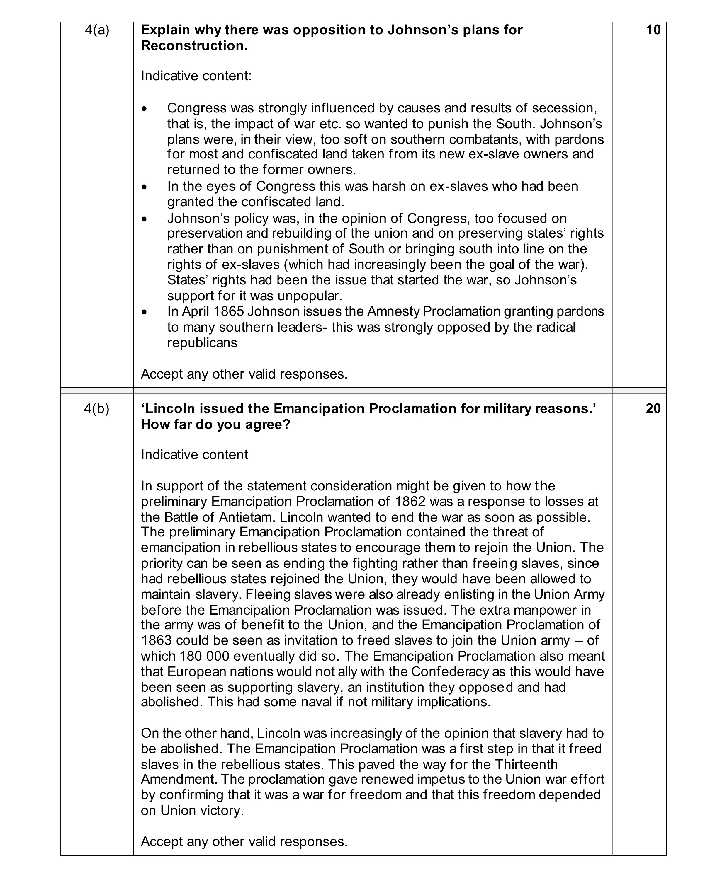 Mark scheme for question 26