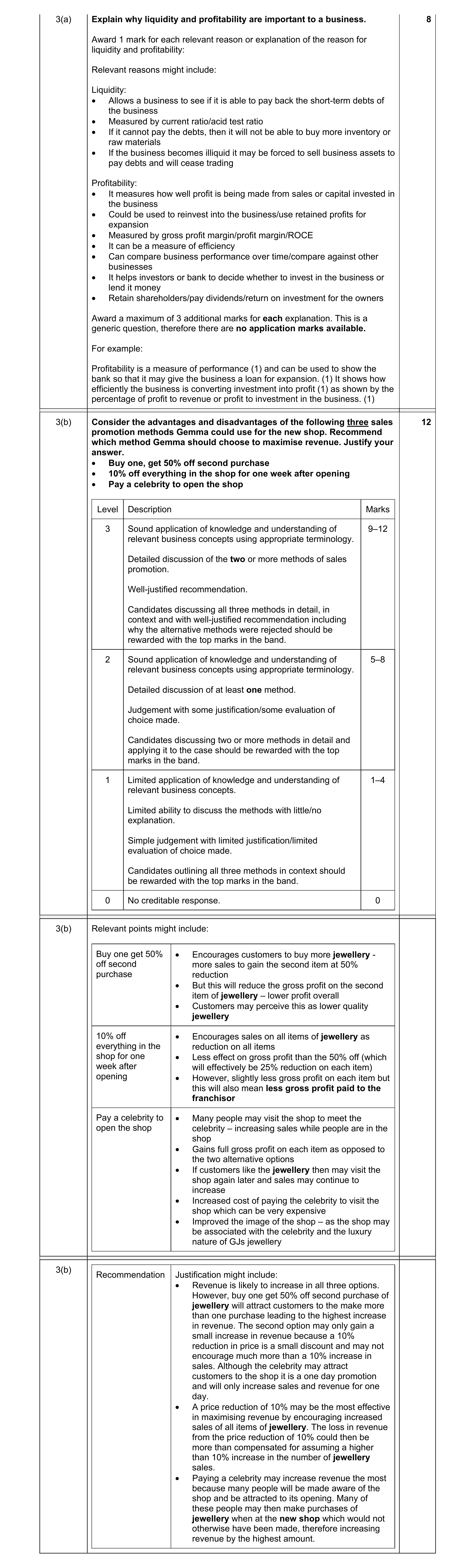 Mark scheme for question 5