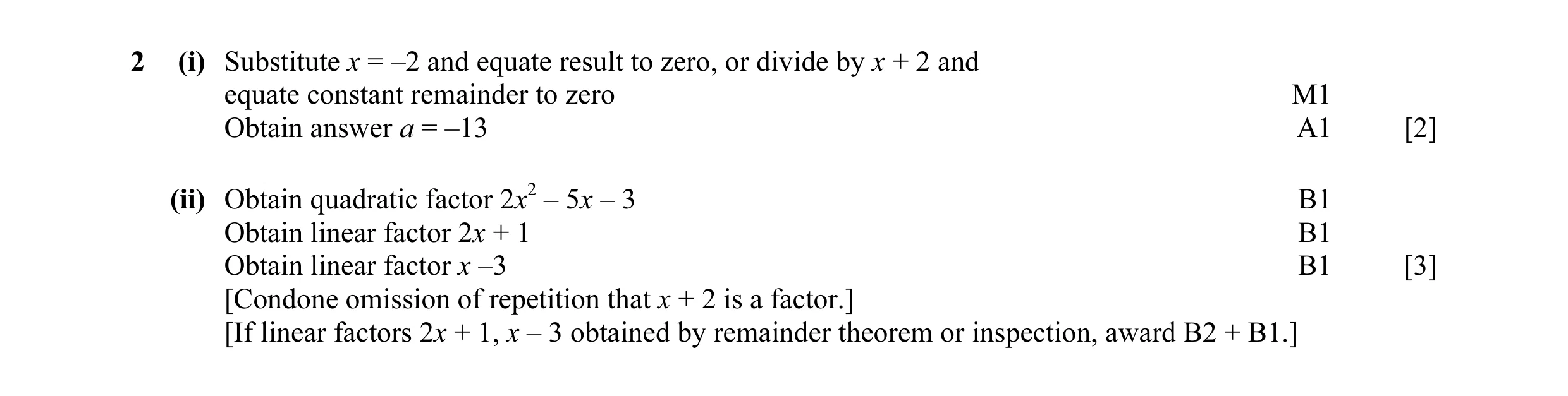 Mark scheme for question 7