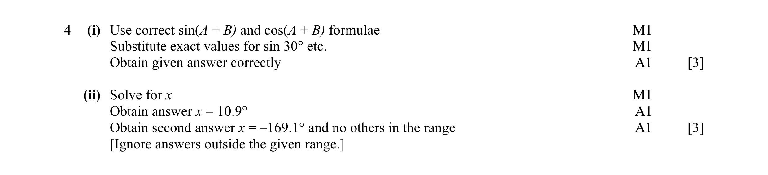 Mark scheme for question 7