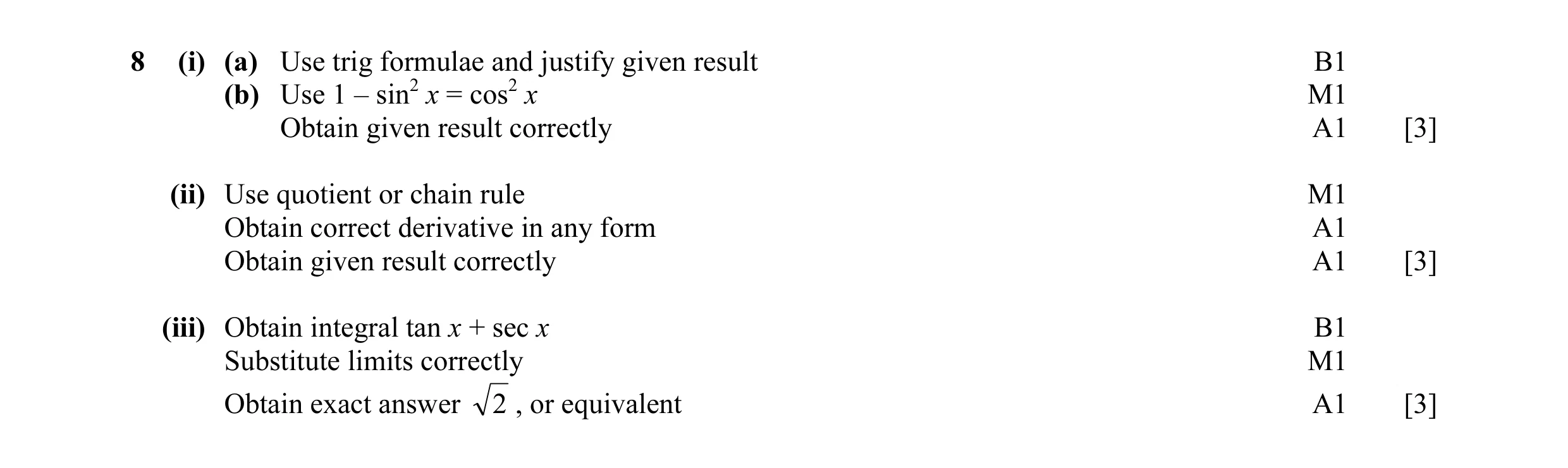 Mark scheme for question 9