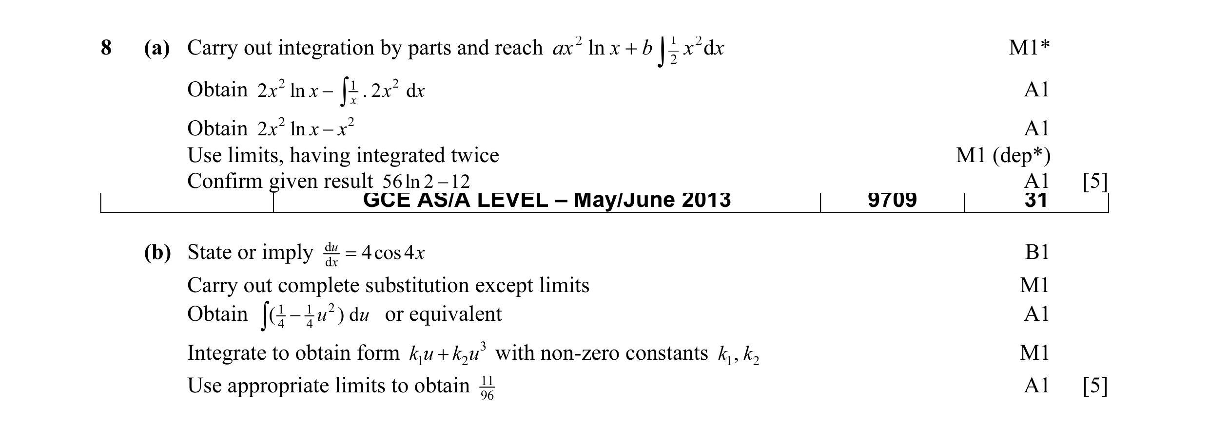 Mark scheme for question 31