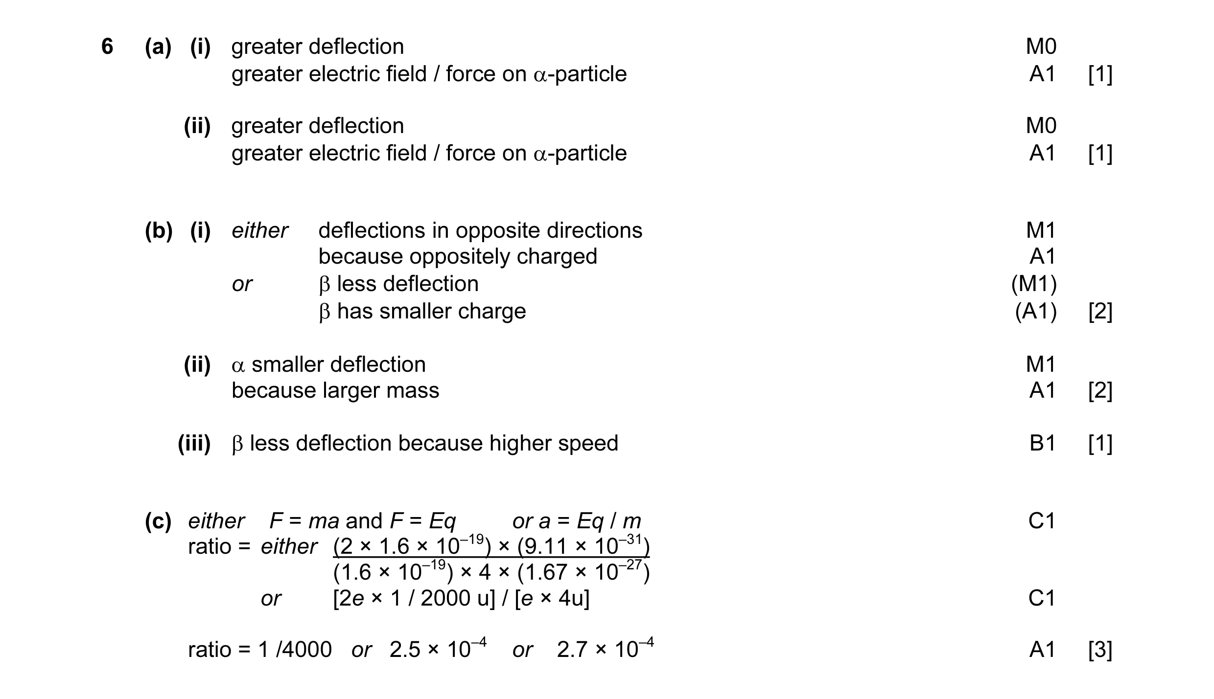 Mark scheme for question 8