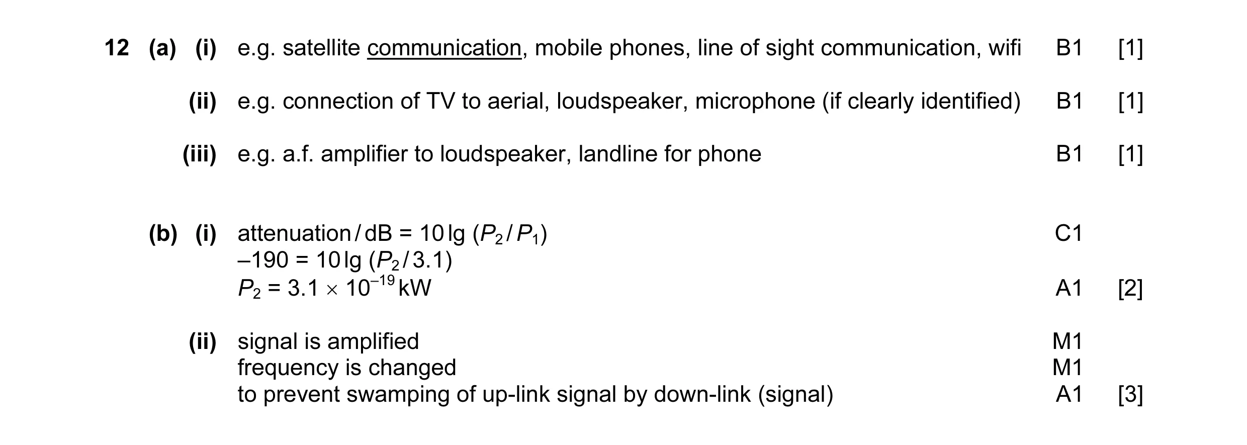 Mark scheme for question 19