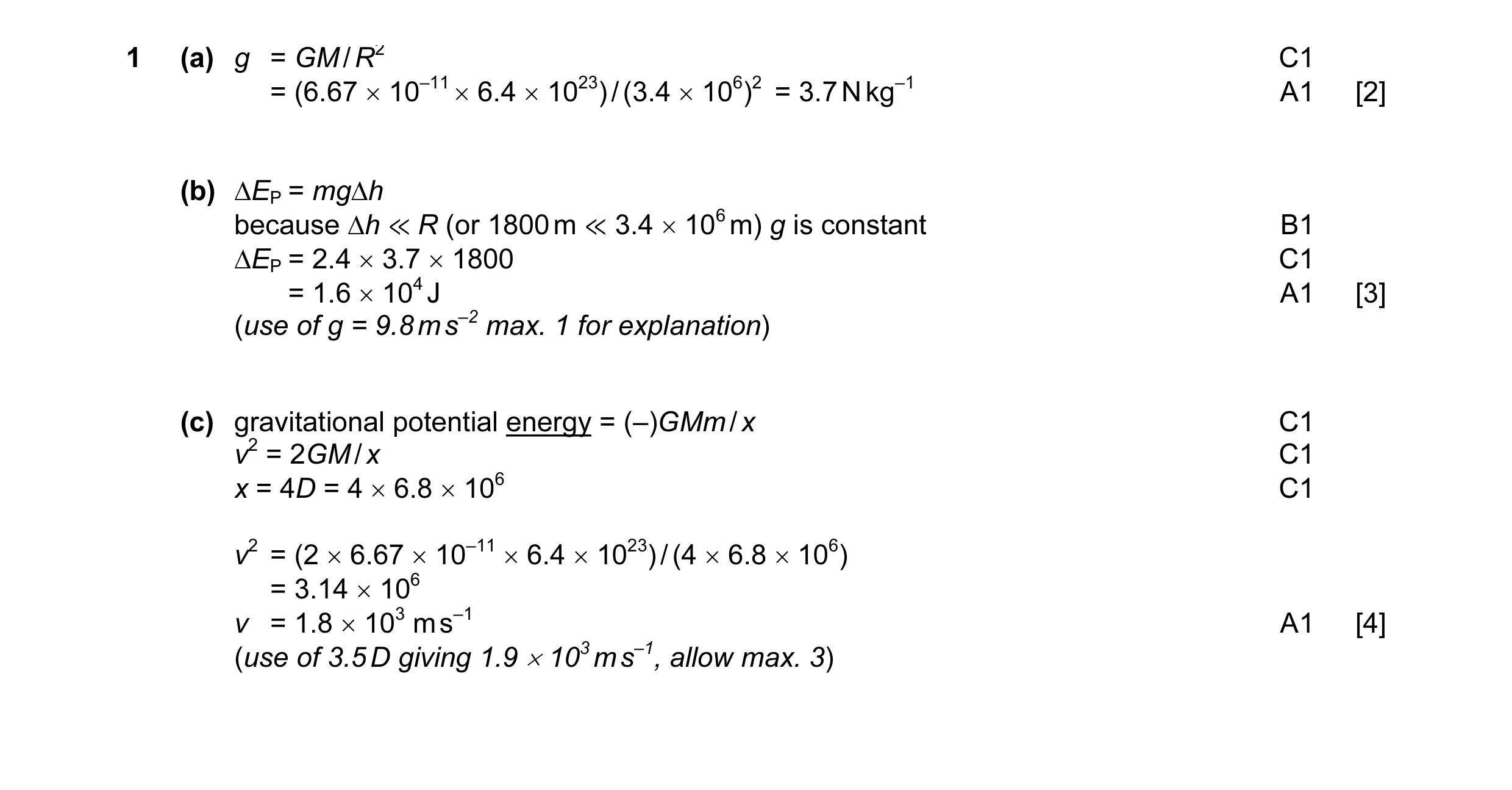 Mark scheme for question 15