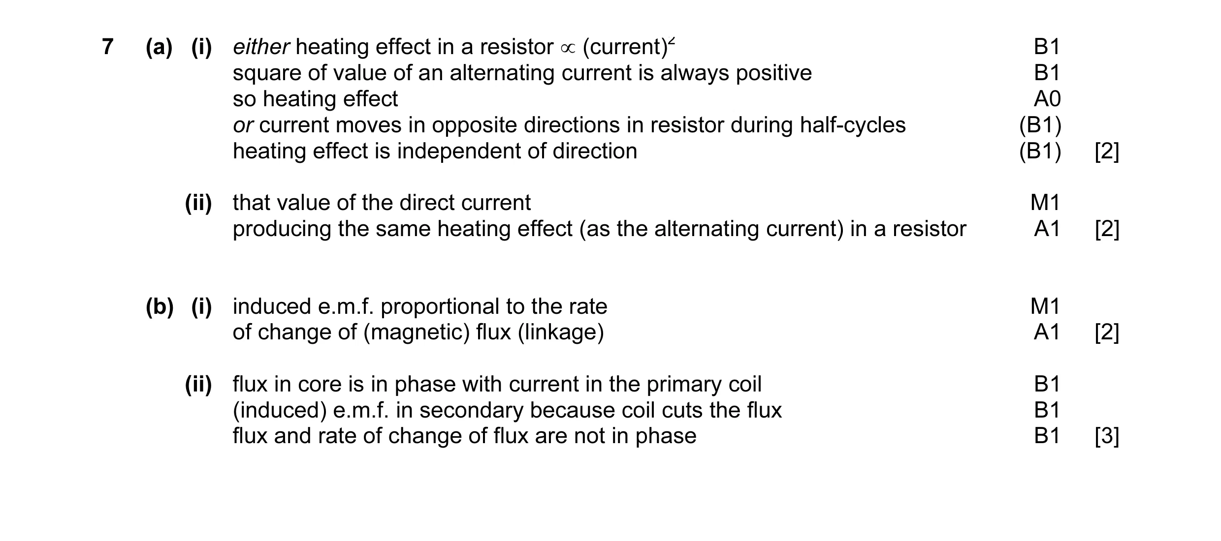 Mark scheme for question 7