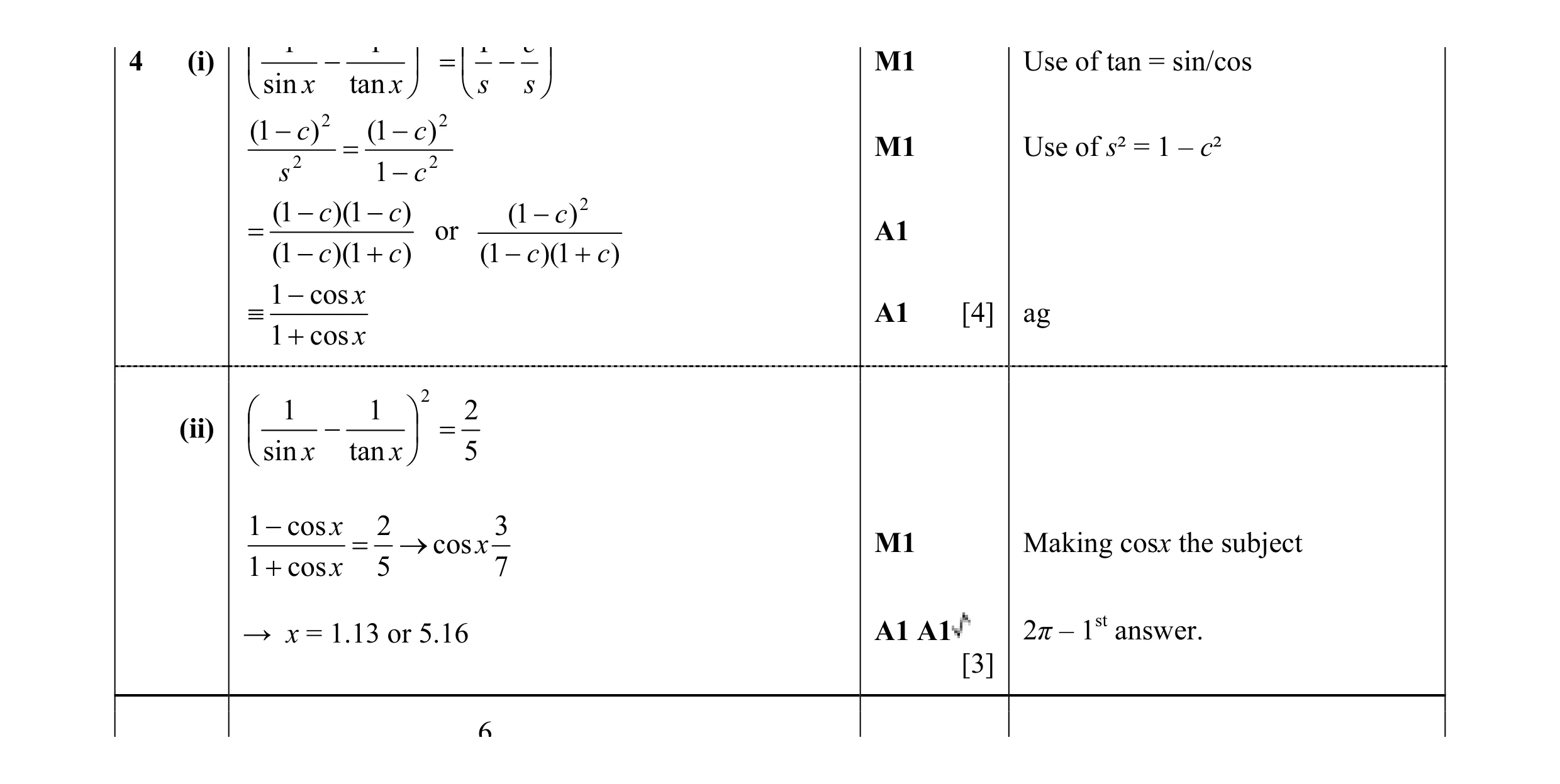 Mark scheme for question 36