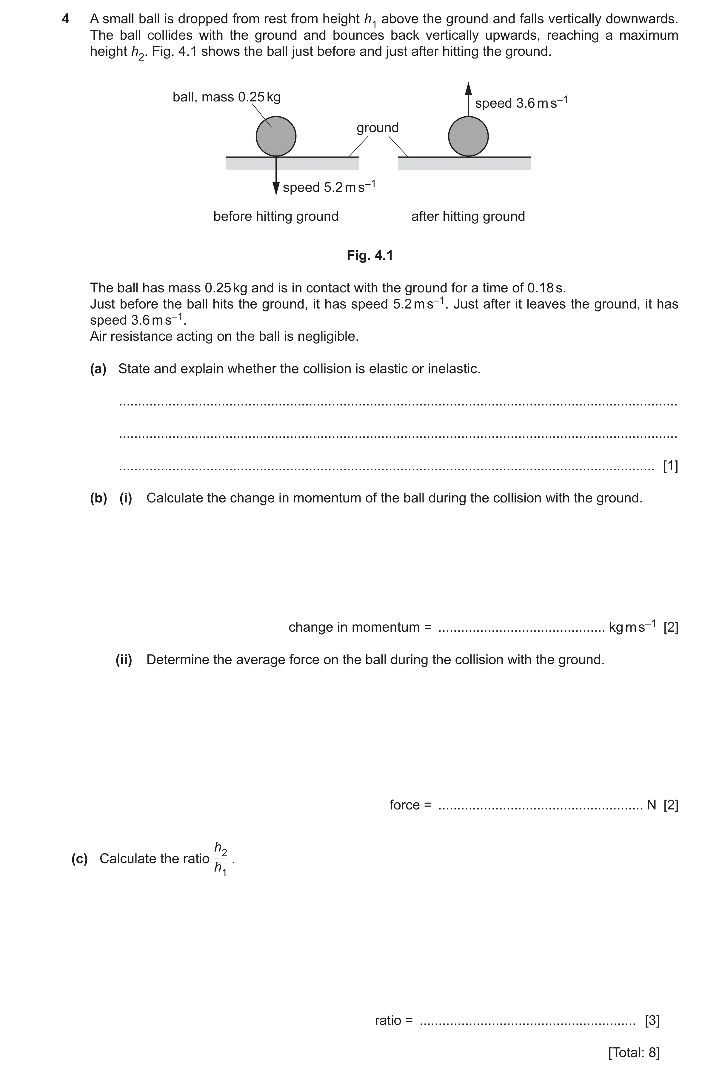 Question 26: A small ball is dropped from rest from height h1 above the ground and falls vertically downwards. The ball collides with the ground and bou…