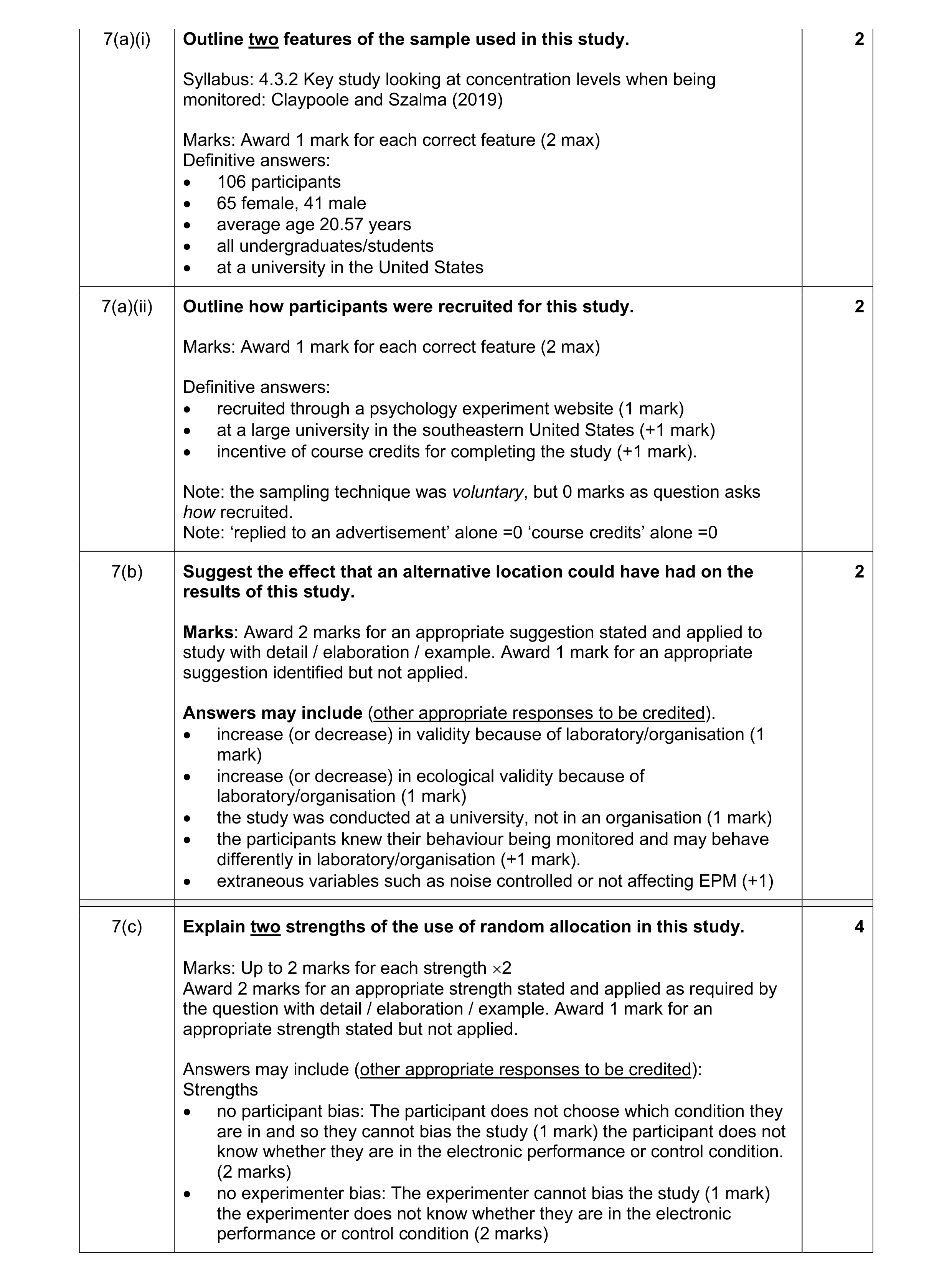 Mark scheme for question 25