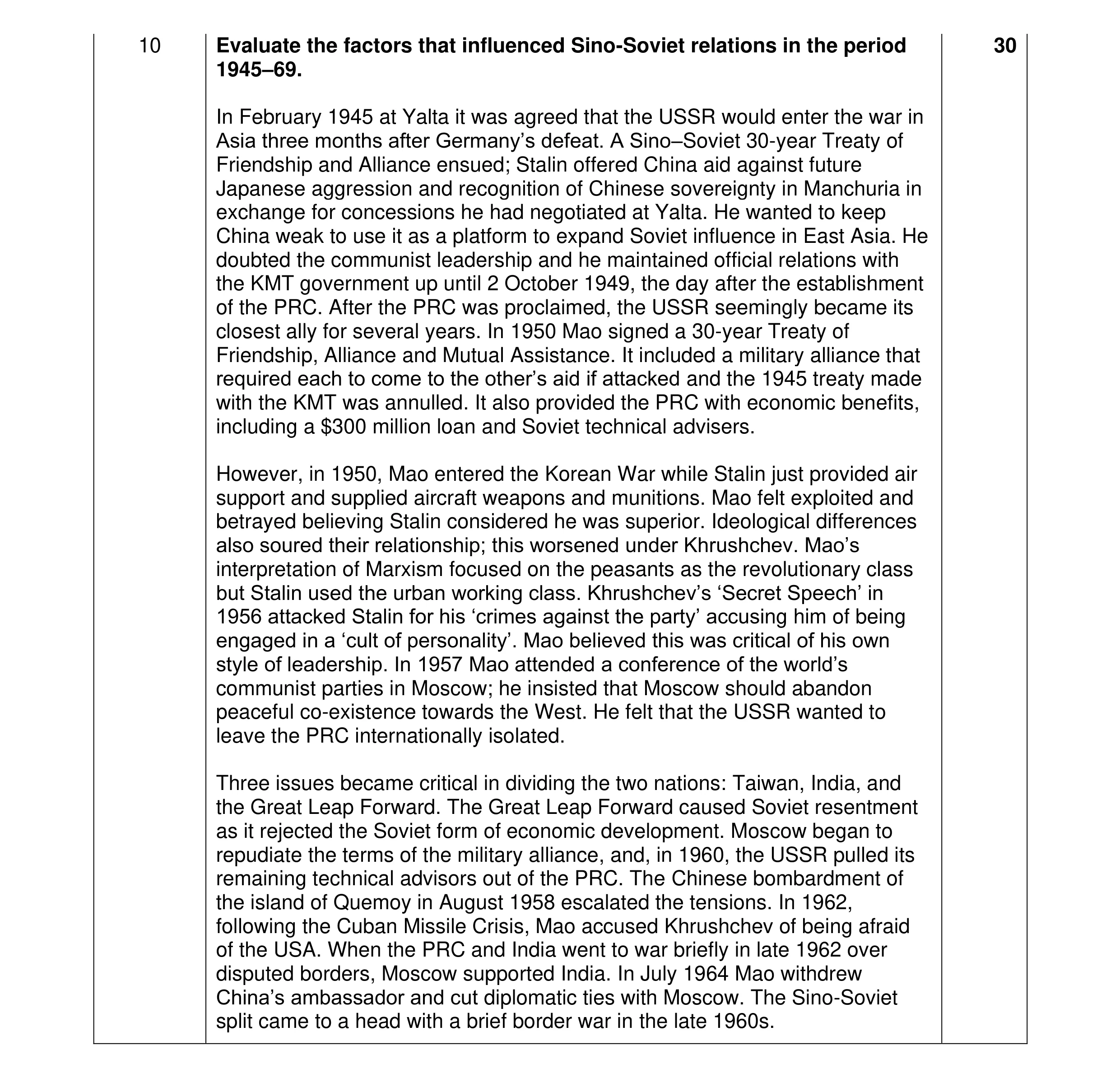 Mark scheme for question 70