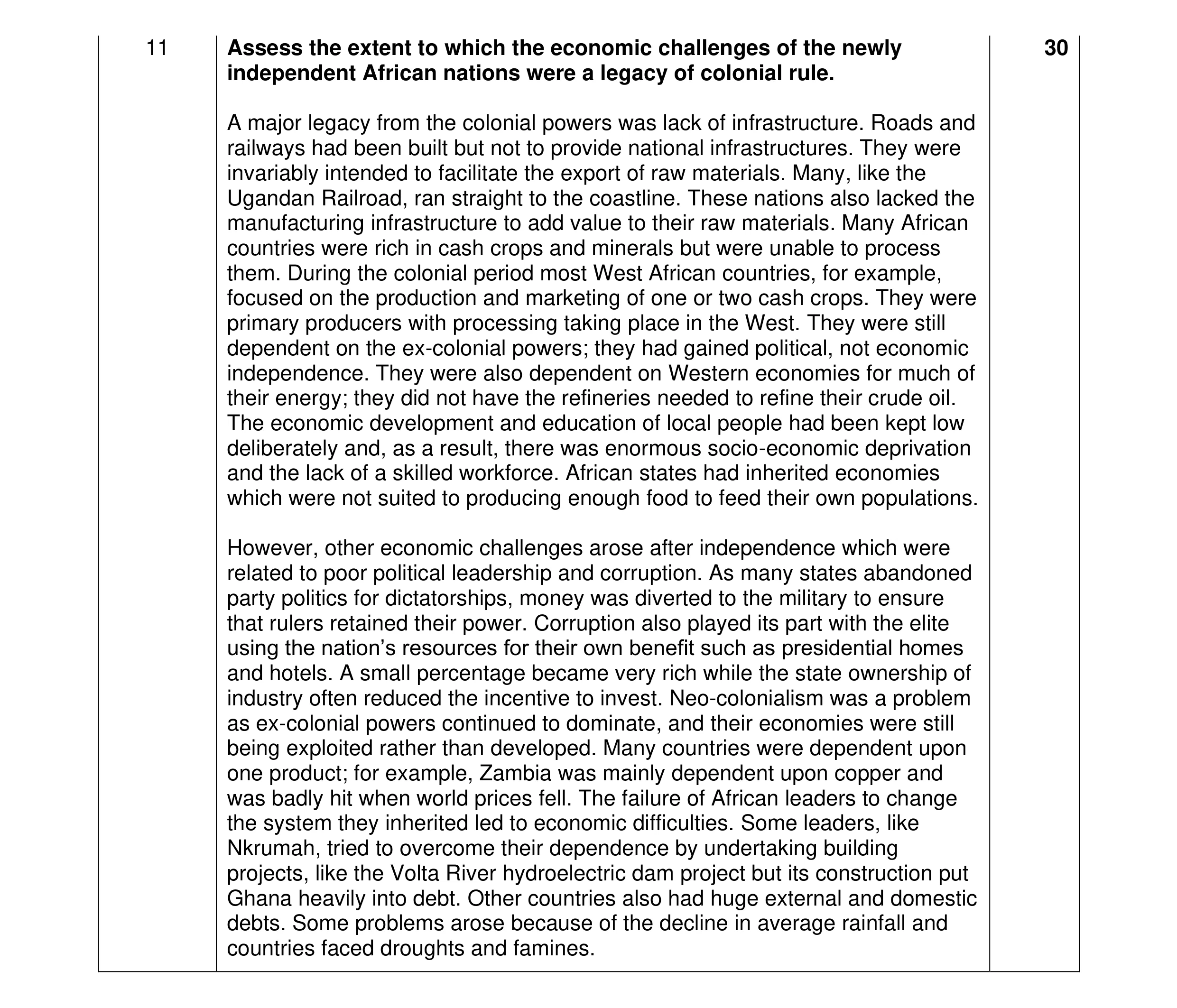 Mark scheme for question 16