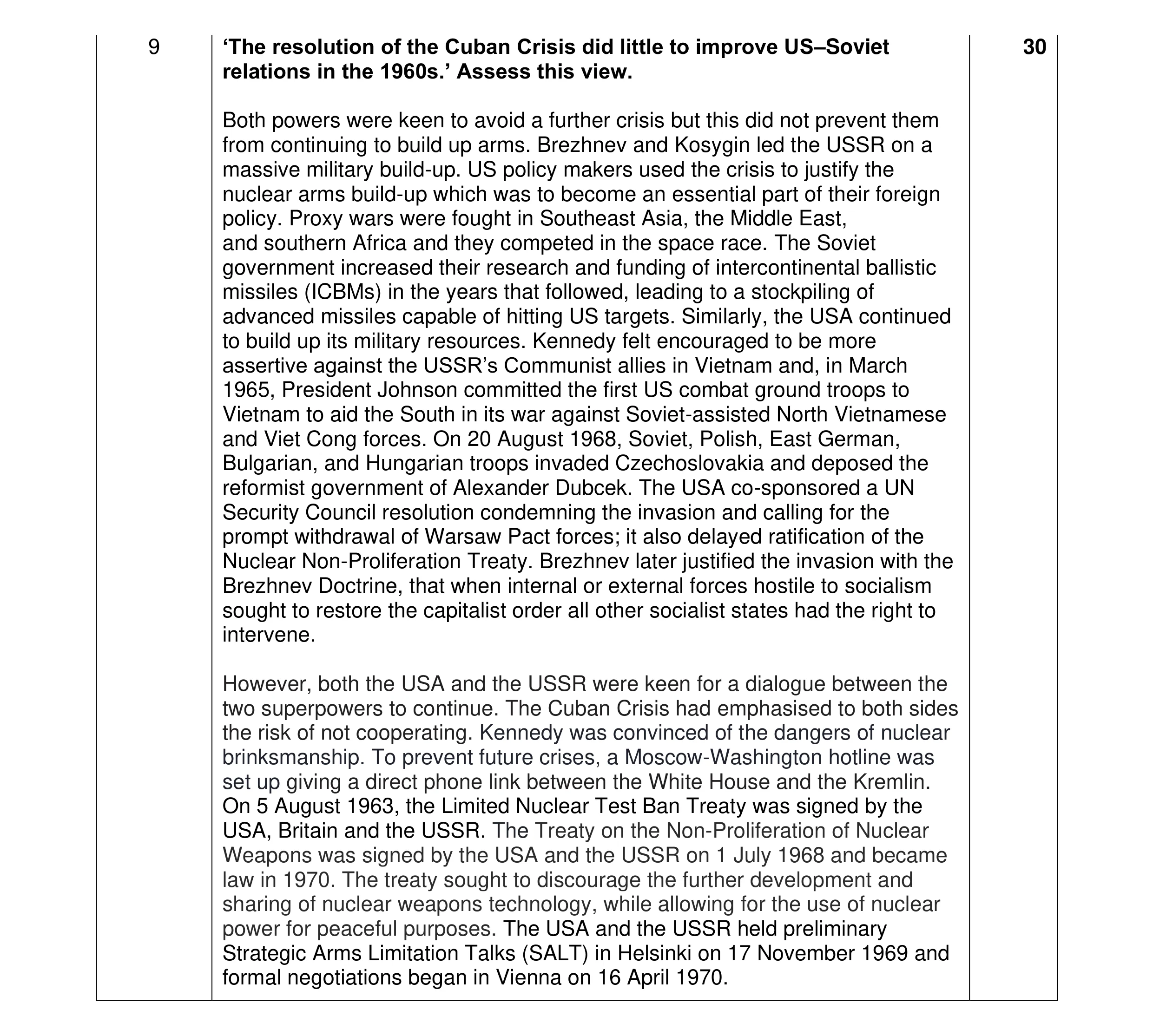 Mark scheme for question 69