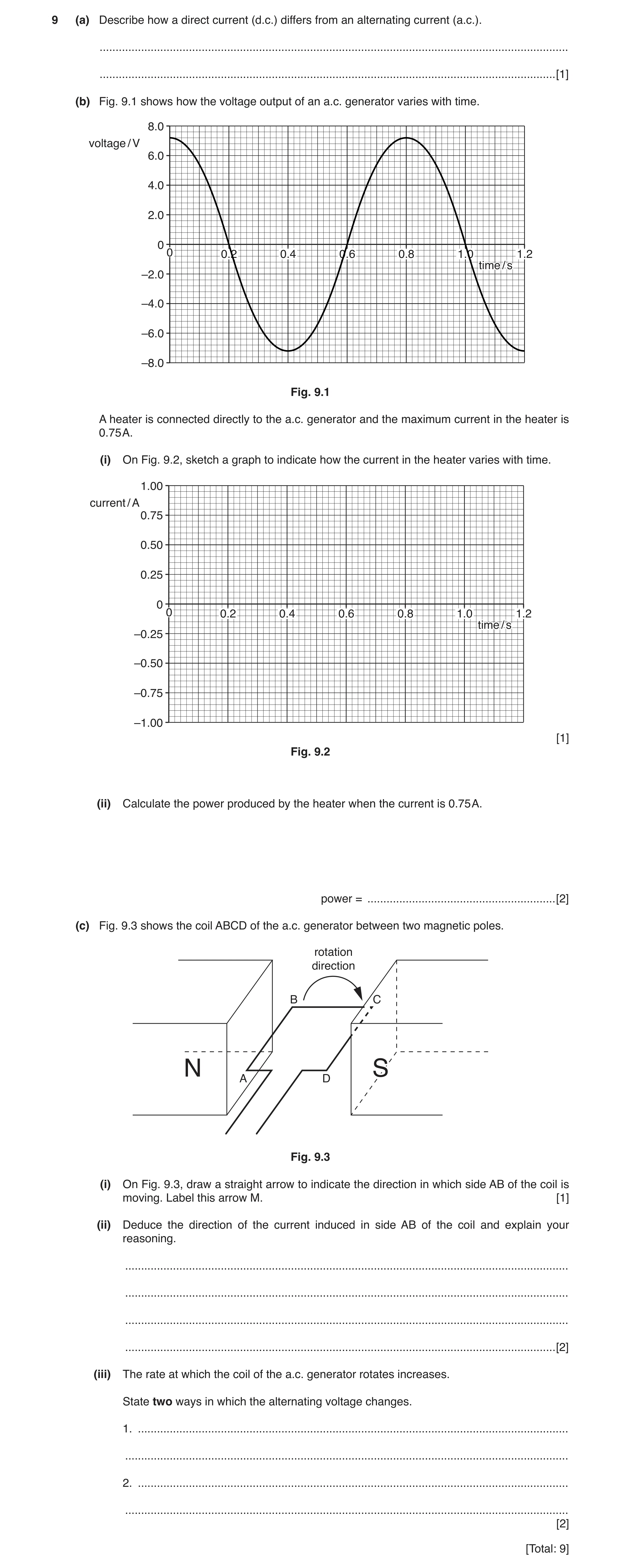 Question 10: (a) Describe how a direct current (d.c.) differs from an alternating current (a.c.). ......................................................…