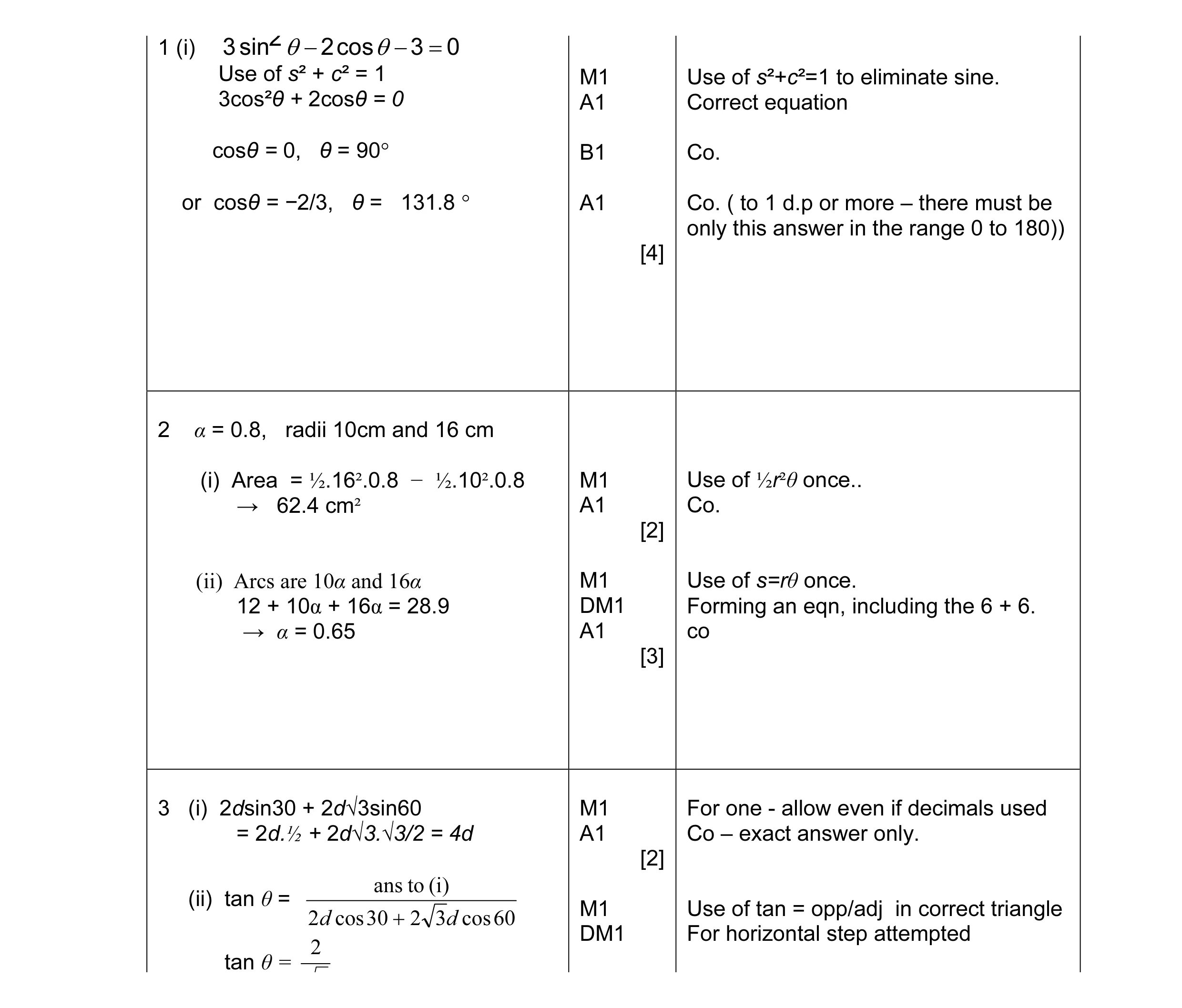Mark scheme for question 1