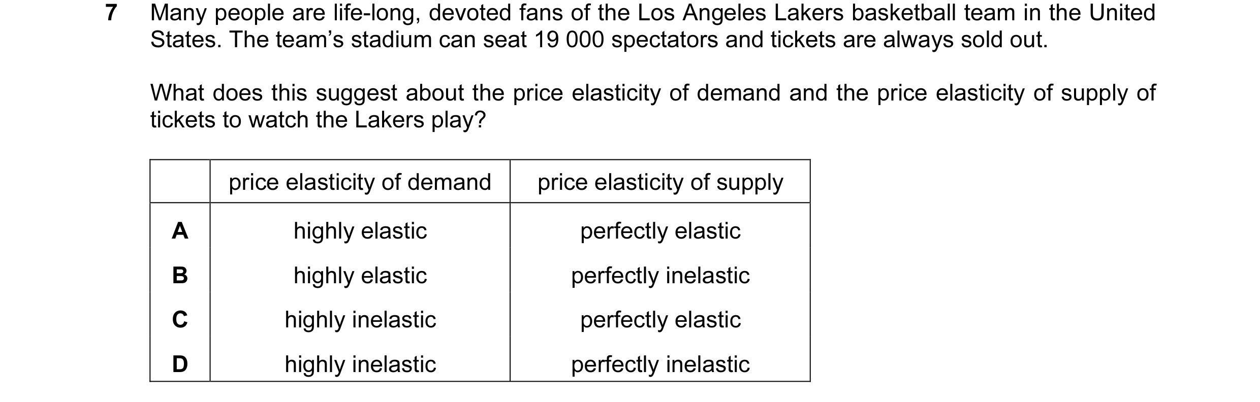Question 24: Many people are life-long, devoted fans of the Los Angeles Lakers basketball team in the United States. The team’s stadium can seat 19 000 …
