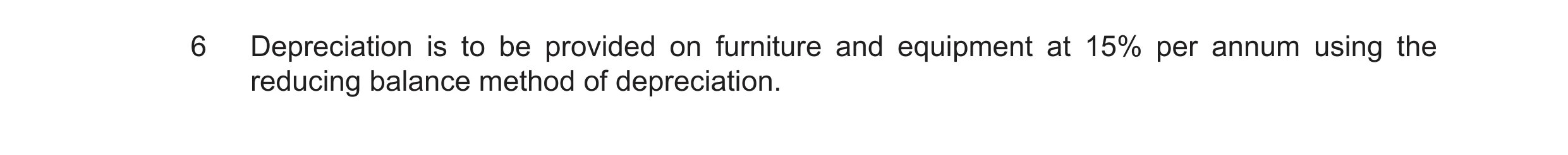 Question 35: Depreciation is to be provided on furniture and equipment at 15% per annum using the reducing balance method of depreciation.