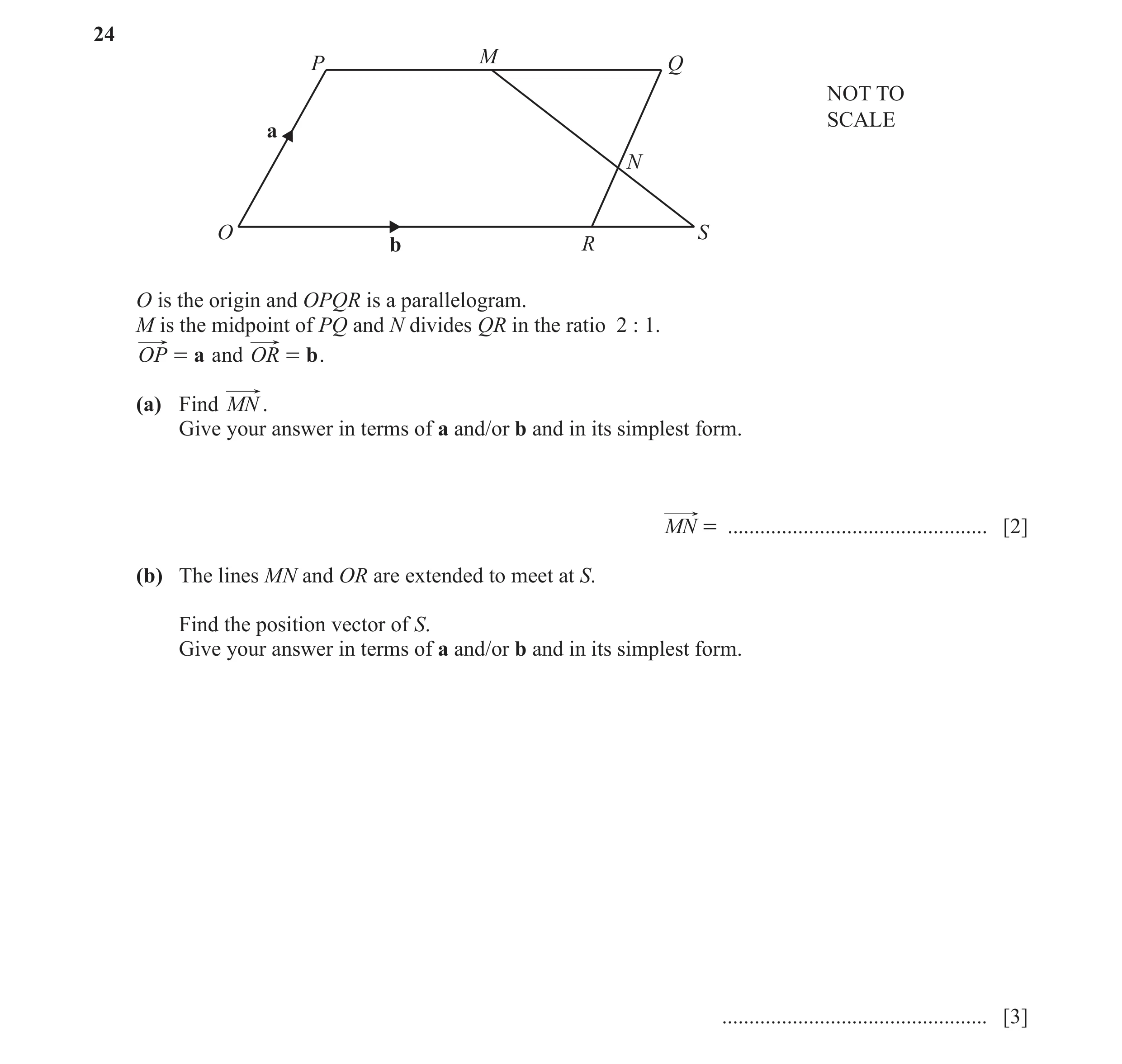 Question 71: M P Q NOT TO SCALE a N O S b R O is the origin and OPQR is a parallelogram. M is the midpoint of PQ and N divides QR in the ratio 2 : 1. OP…