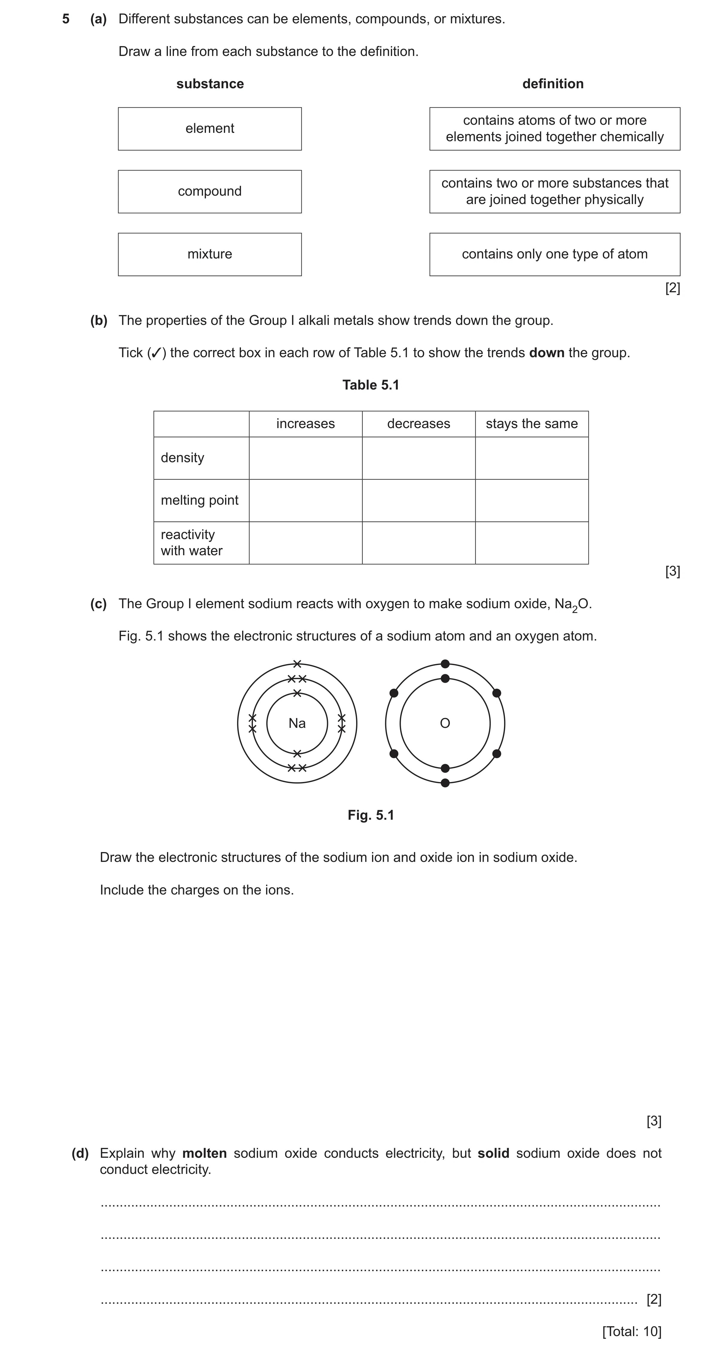 Question 27: (a) Different substances can be elements, compounds, or mixtures. Draw a line from each substance to the definition. substance definition c…