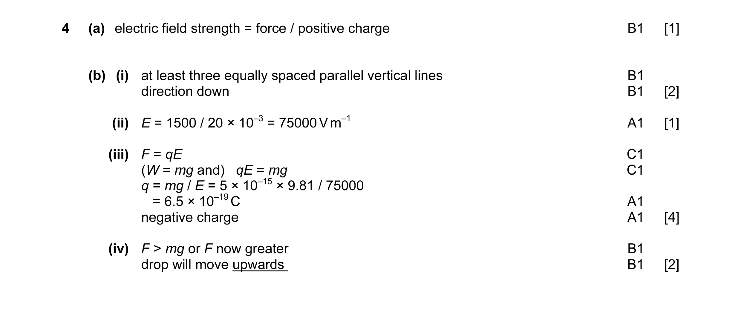 Mark scheme for question 7