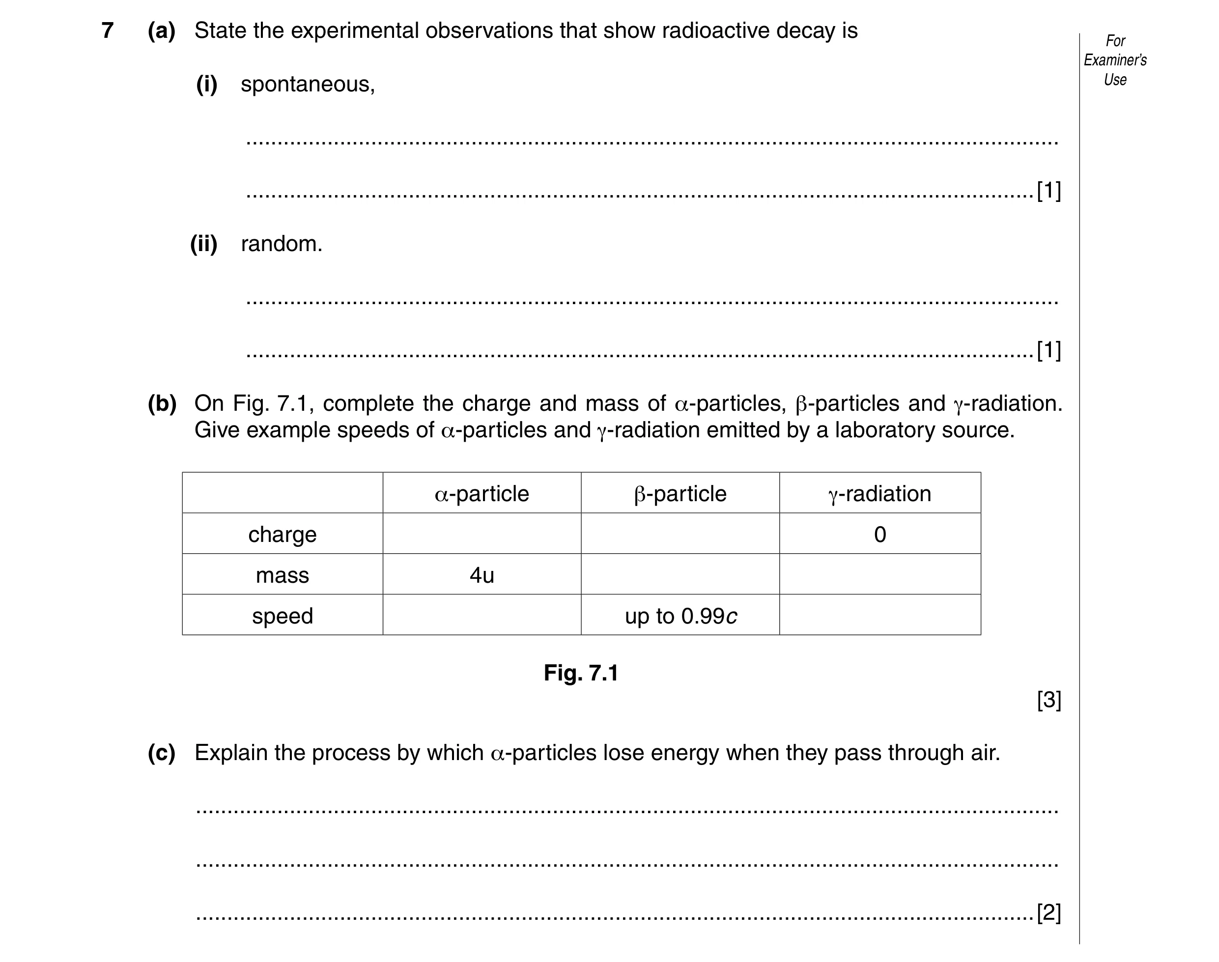 Question 12: (a) State the experimental observations that show radioactive decay is For Examiner’s (i) spontaneous, Use ................................…
