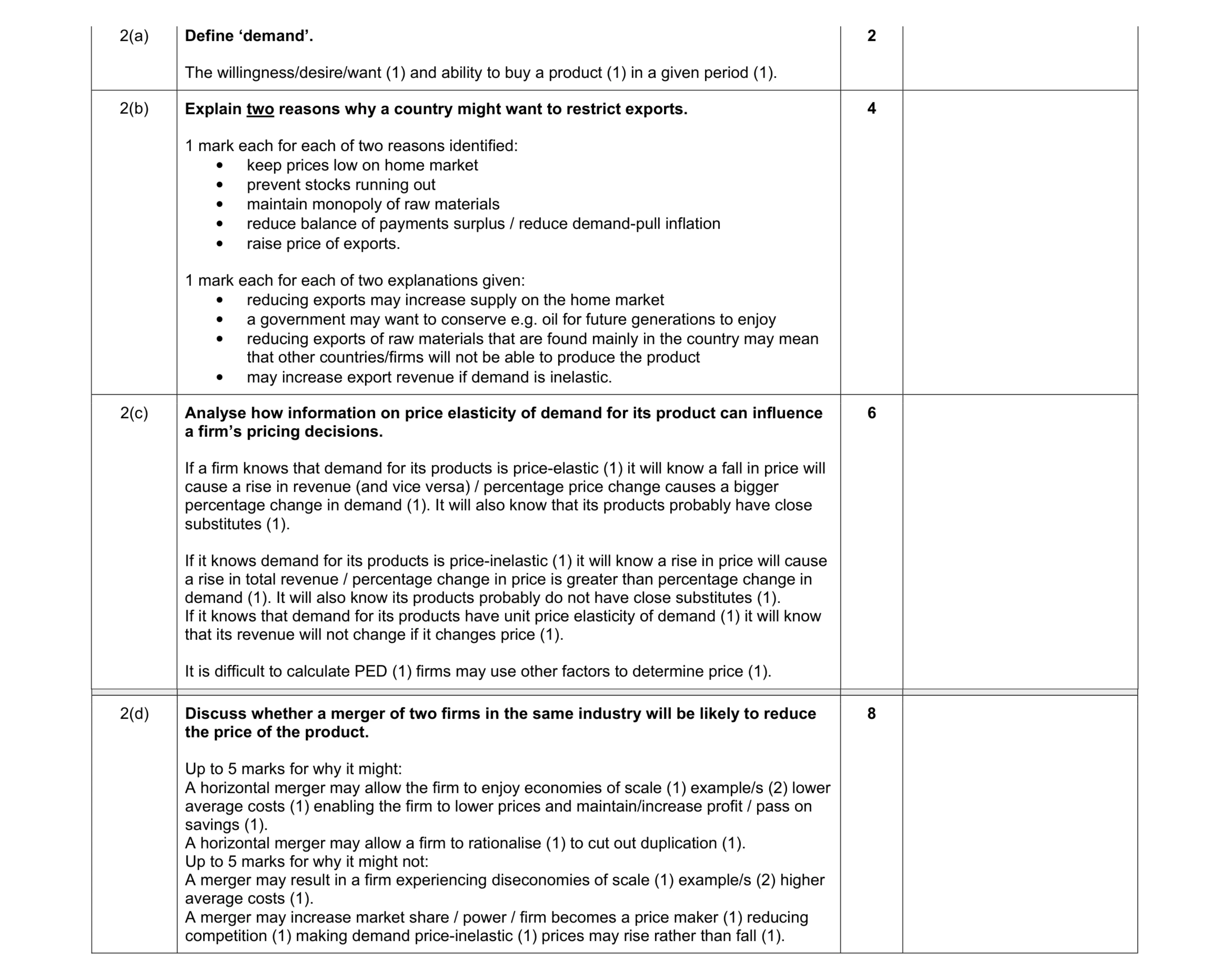Mark scheme for question 6
