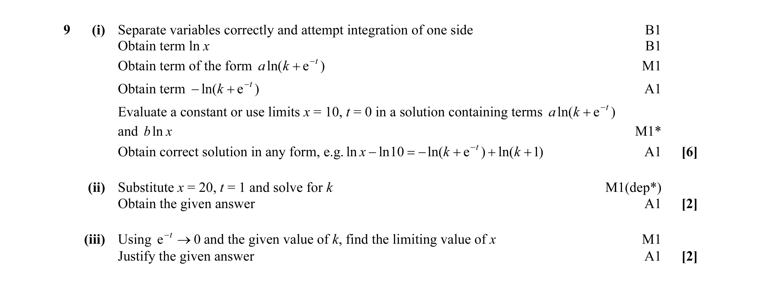 Mark scheme for question 30