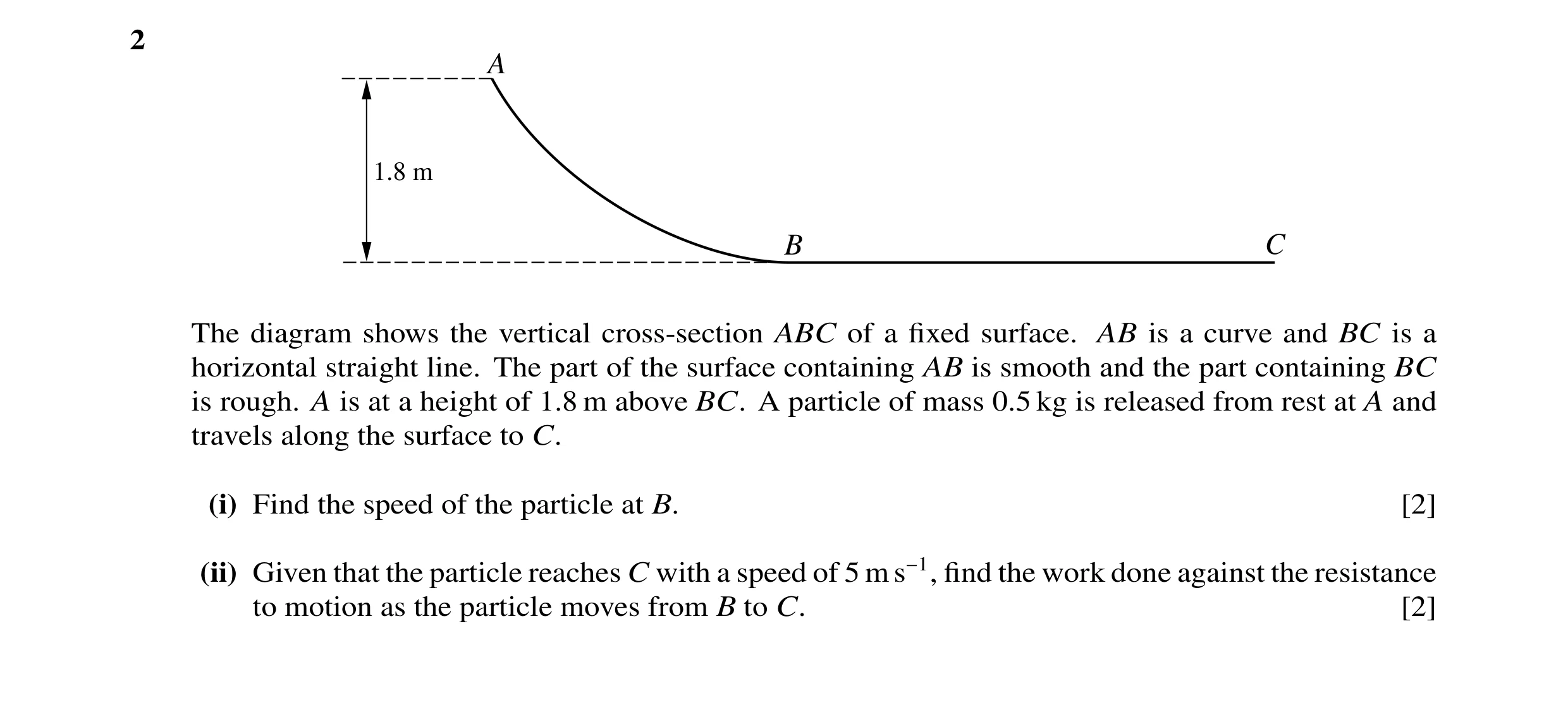 Question 25: A 1.8 m B C The diagram shows the vertical cross-section ABC of a fixed surface. AB is a curve and BC is a horizontal straight line. The par…