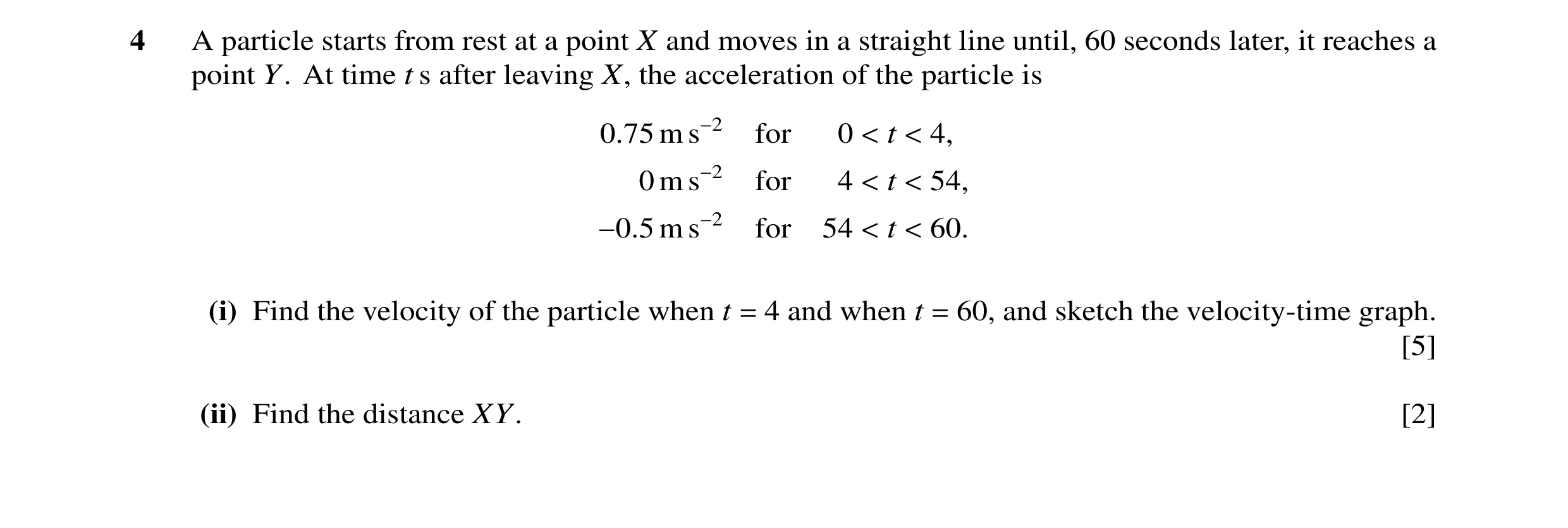 Question 50: A particle starts from rest at a point X and moves in a straight line until, 60 seconds later, it reaches a point Y. At time t s after leav…
