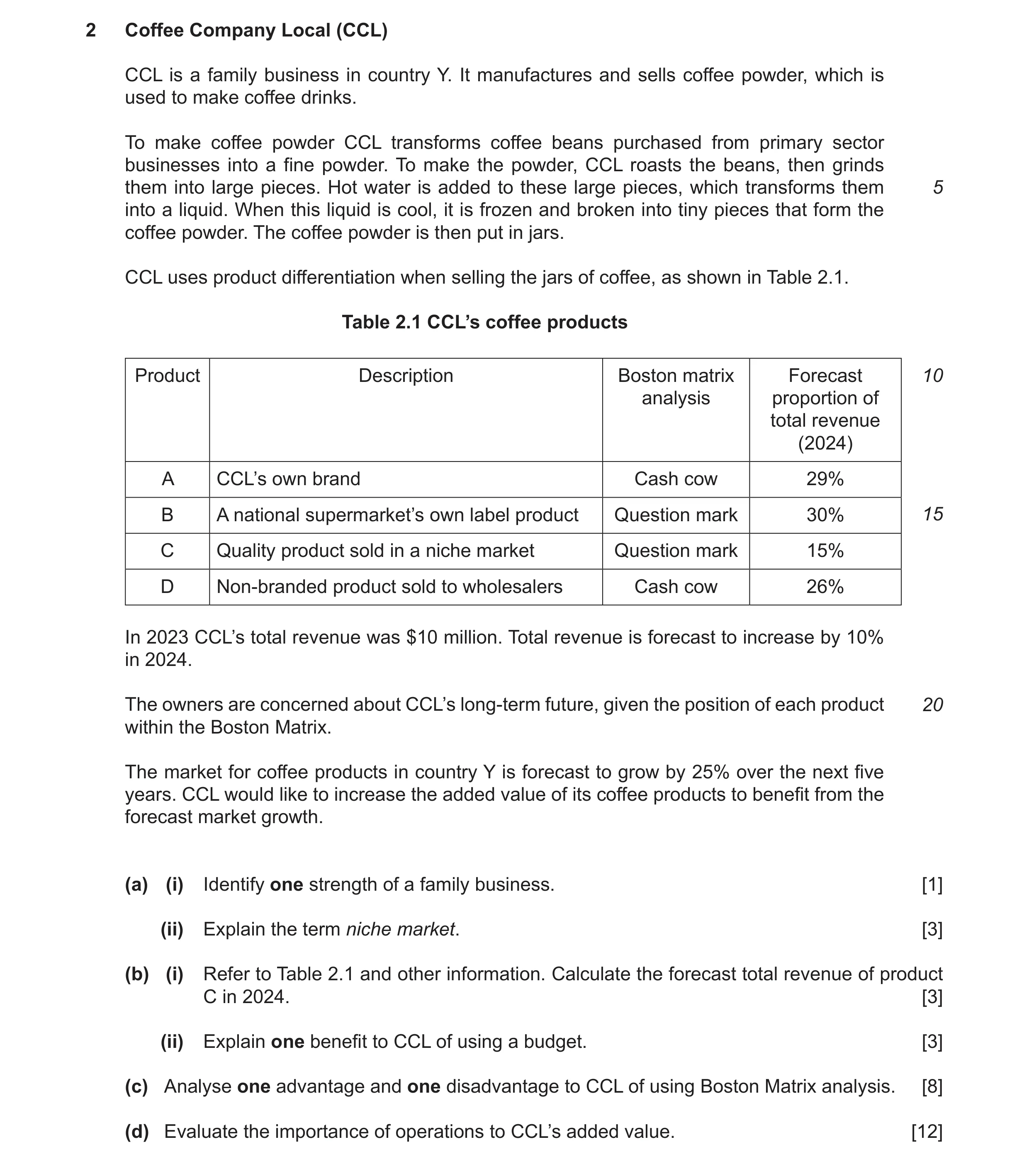 Question 26: Coffee Company Local (CCL) CCL is a family business in country Y. It manufactures and sells coffee powder, which is used to make coffee dri…