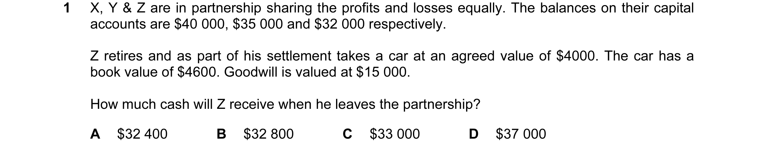 Question 22: X, Y & Z are in partnership sharing the profits and losses equally. The balances on their capital accounts are $40 000, $35 000 and $32 000…