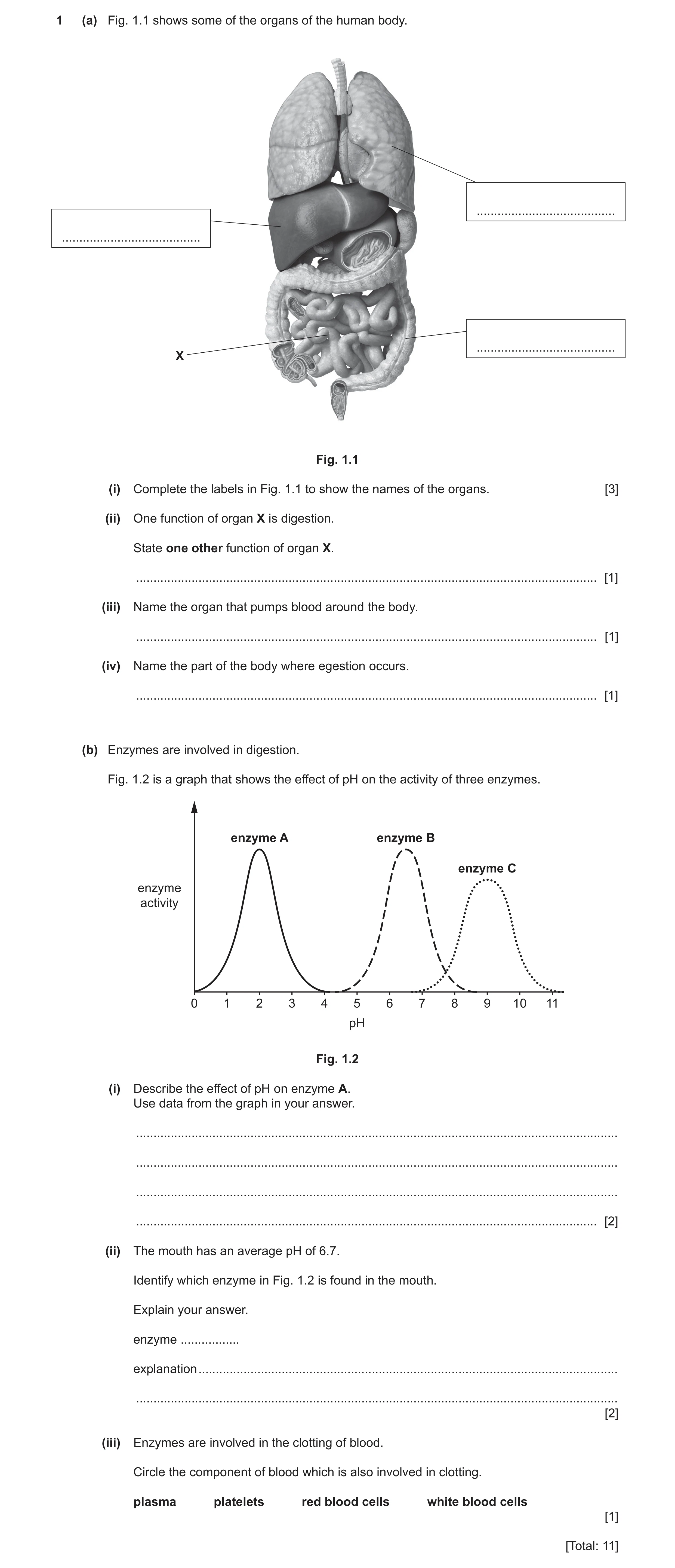 Question 14: (a) Fig. 1.1 shows some of the organs of the human body. ........................................ ........................................ …