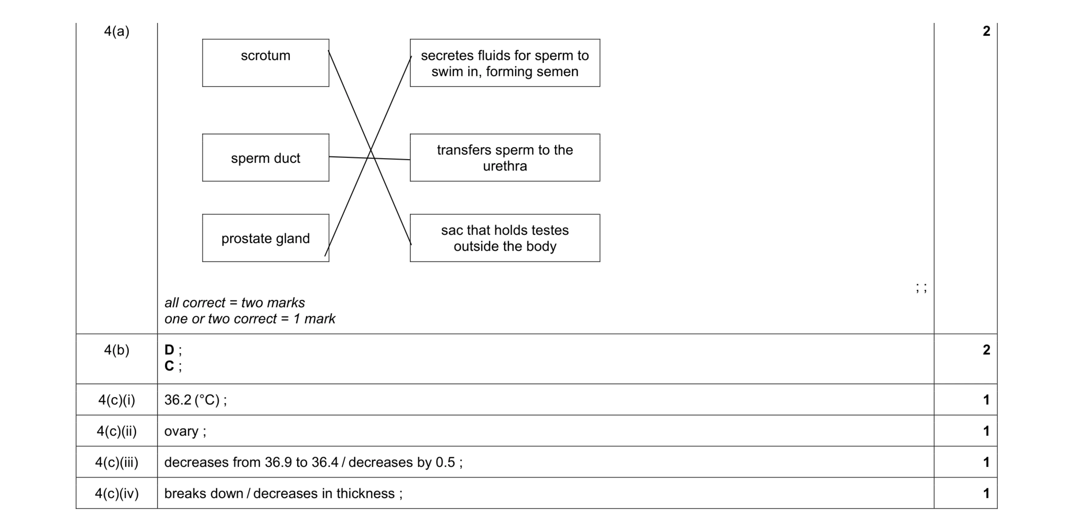Mark scheme for question 8