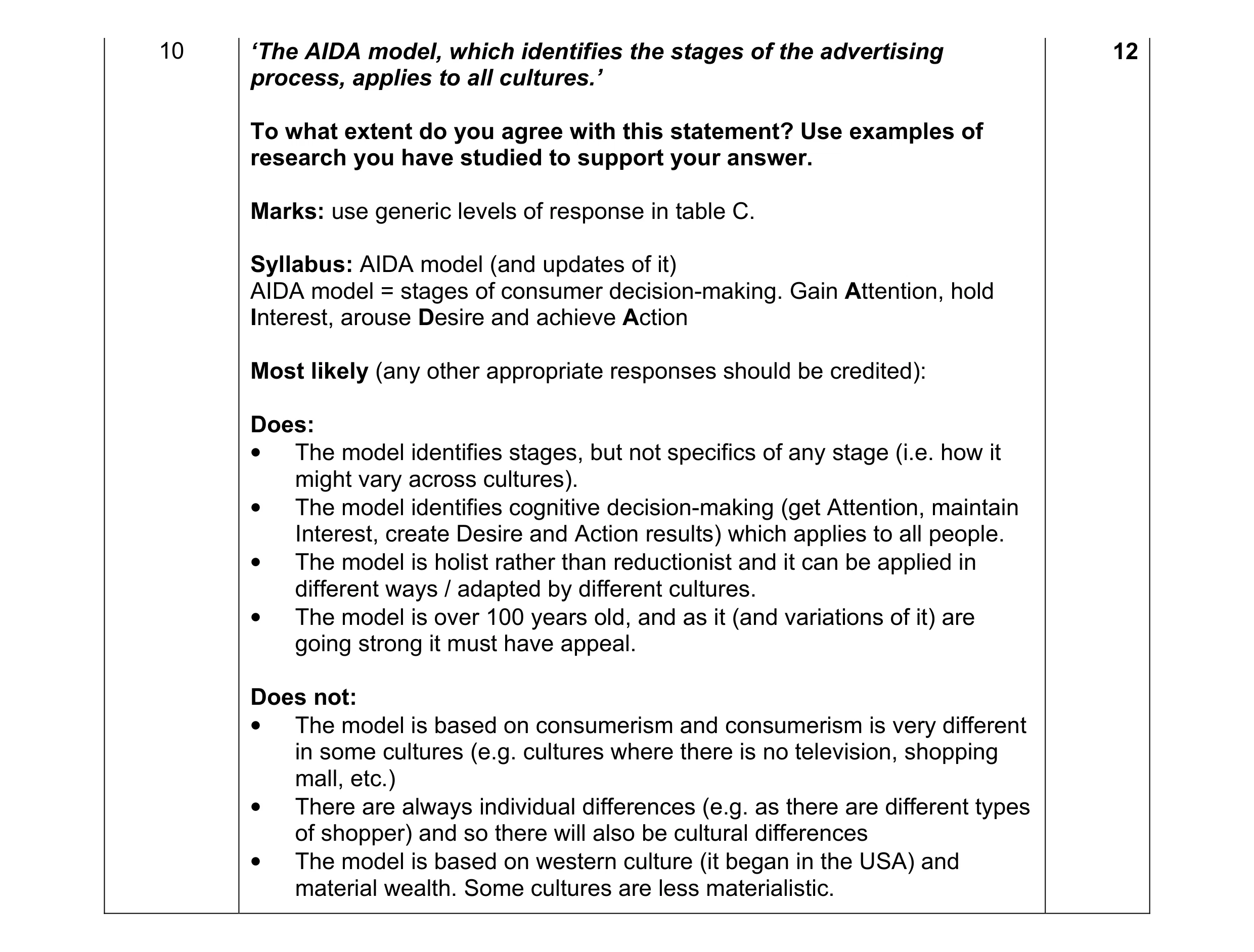 Mark scheme for question 5