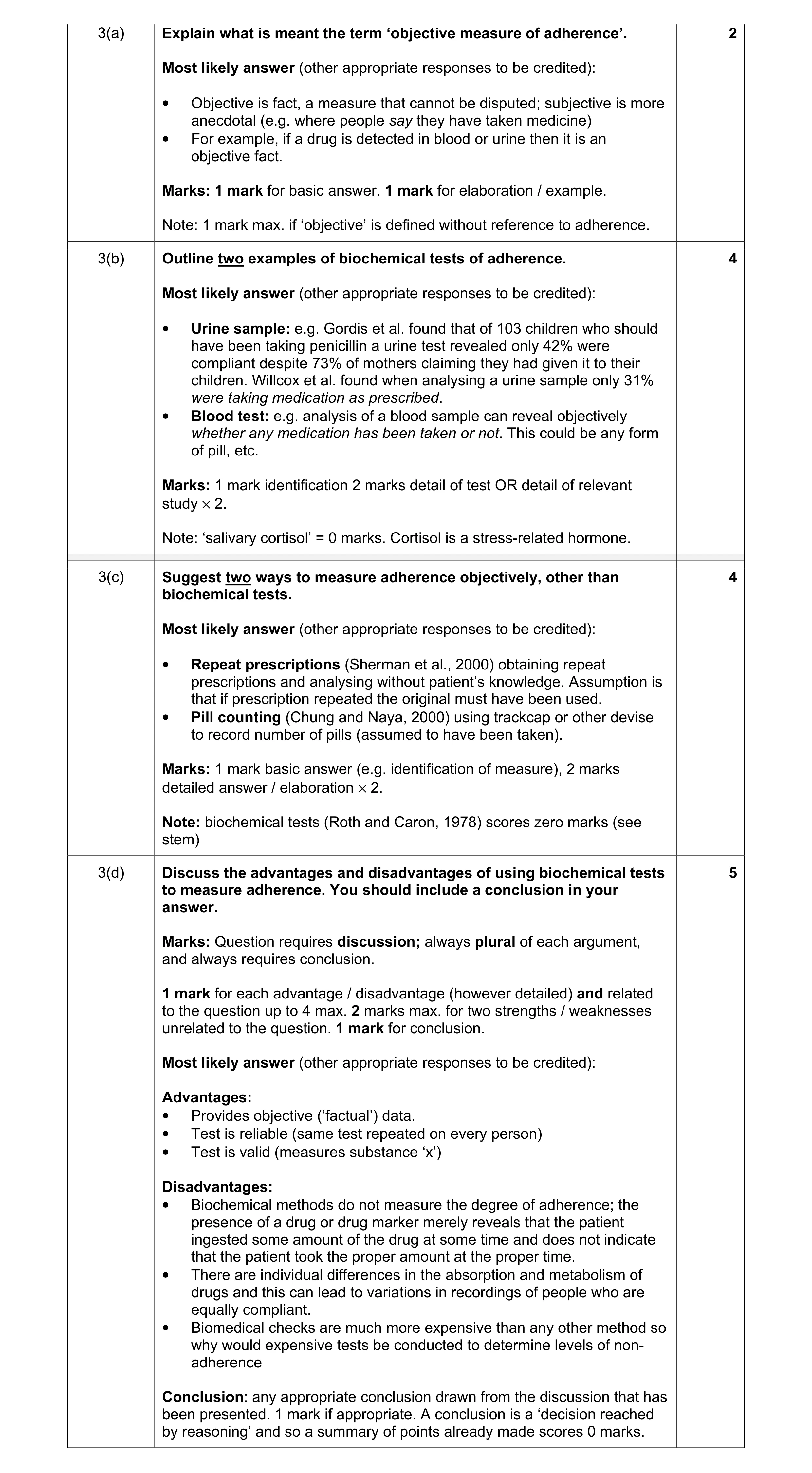 Mark scheme for question 6