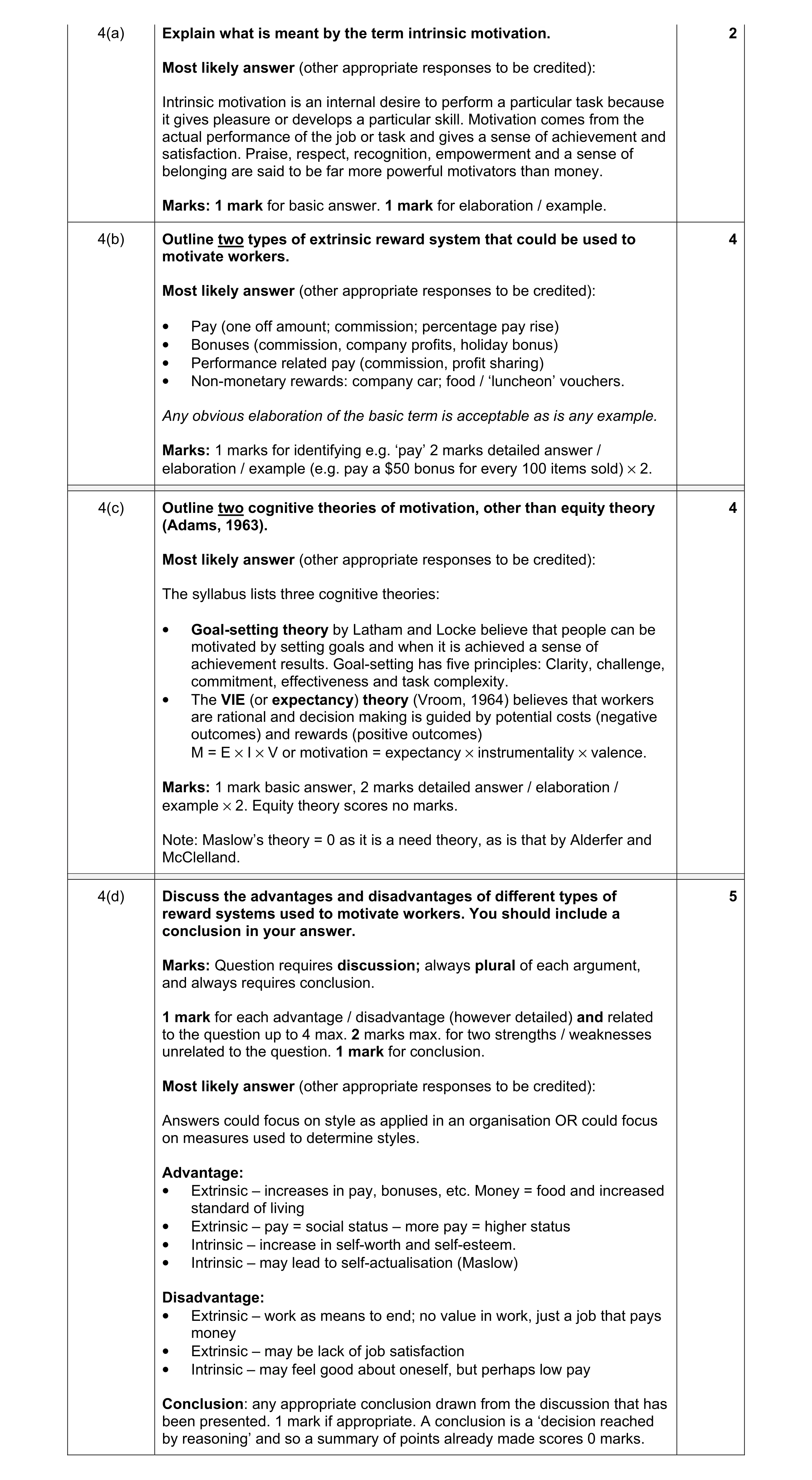 Mark scheme for question 8