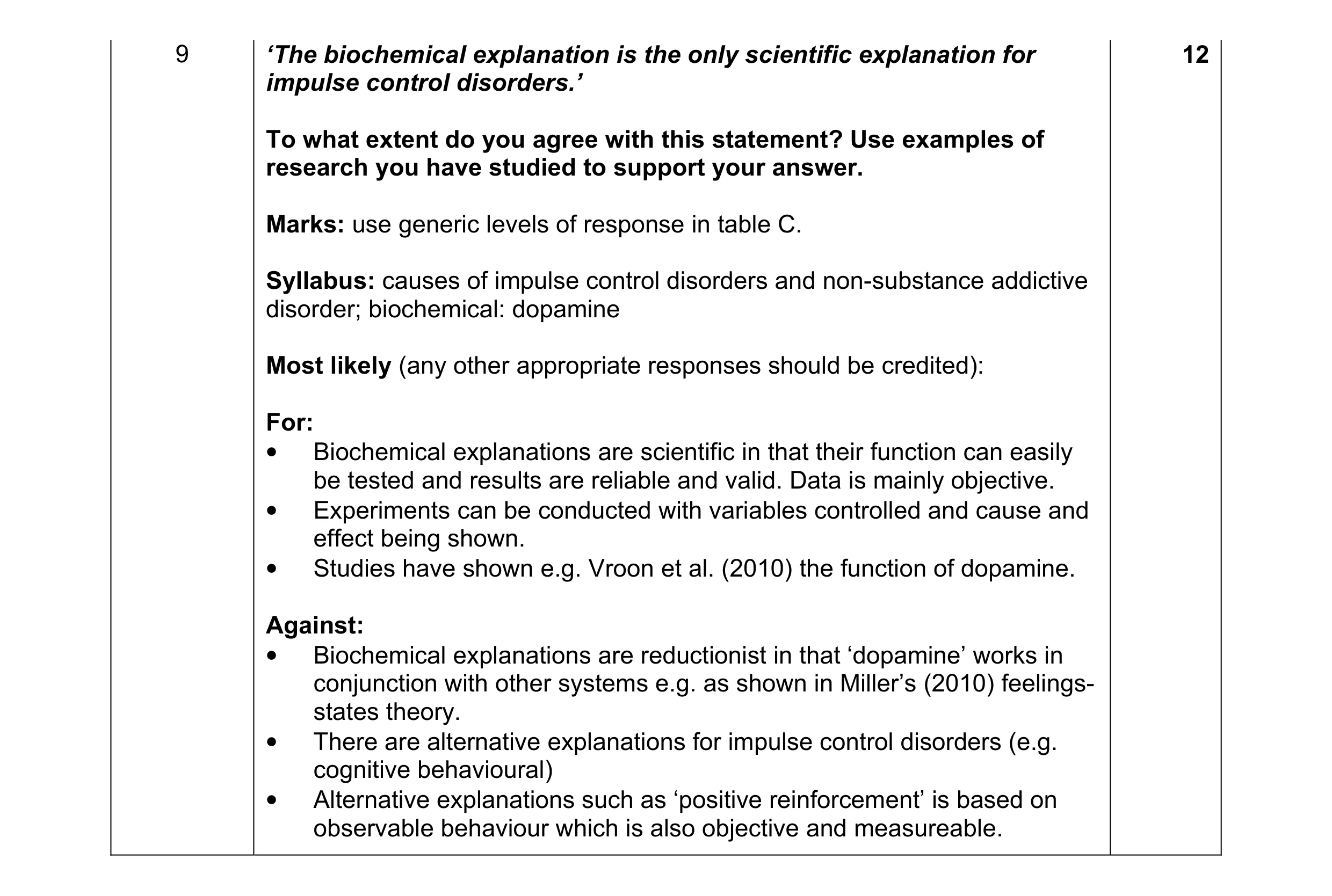 Mark scheme for question 7