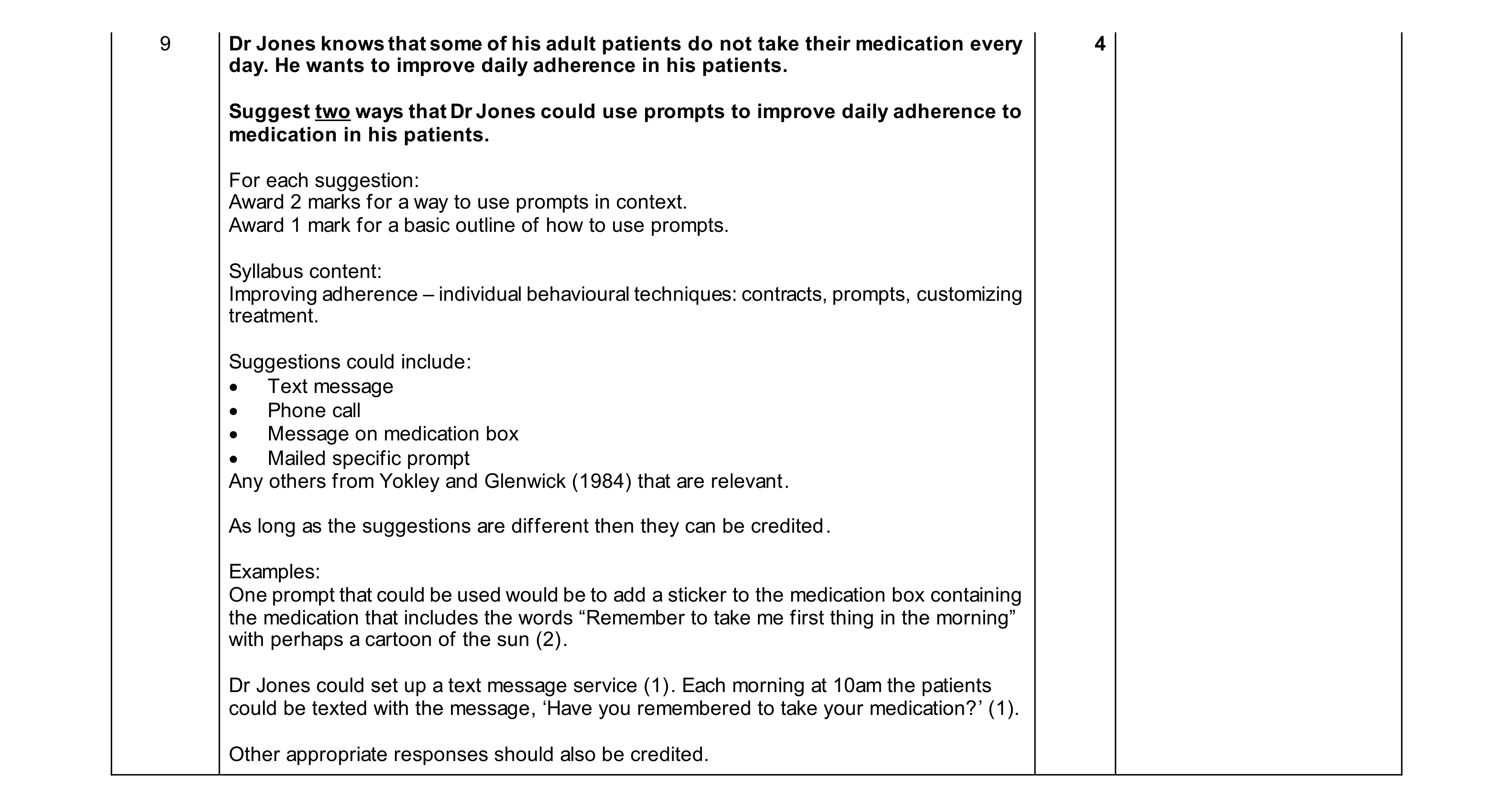 Mark scheme for question 40