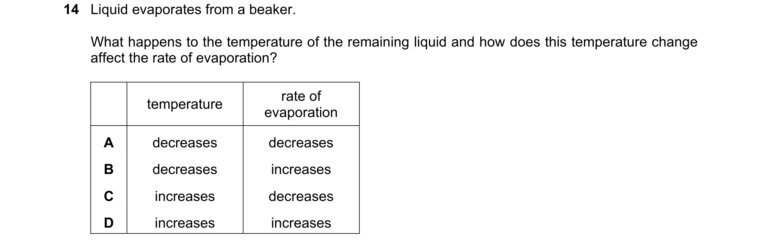 Question 121: Liquid evaporates from a beaker. What happens to the temperature of the remaining liquid and how does this temperature change affect the ra…