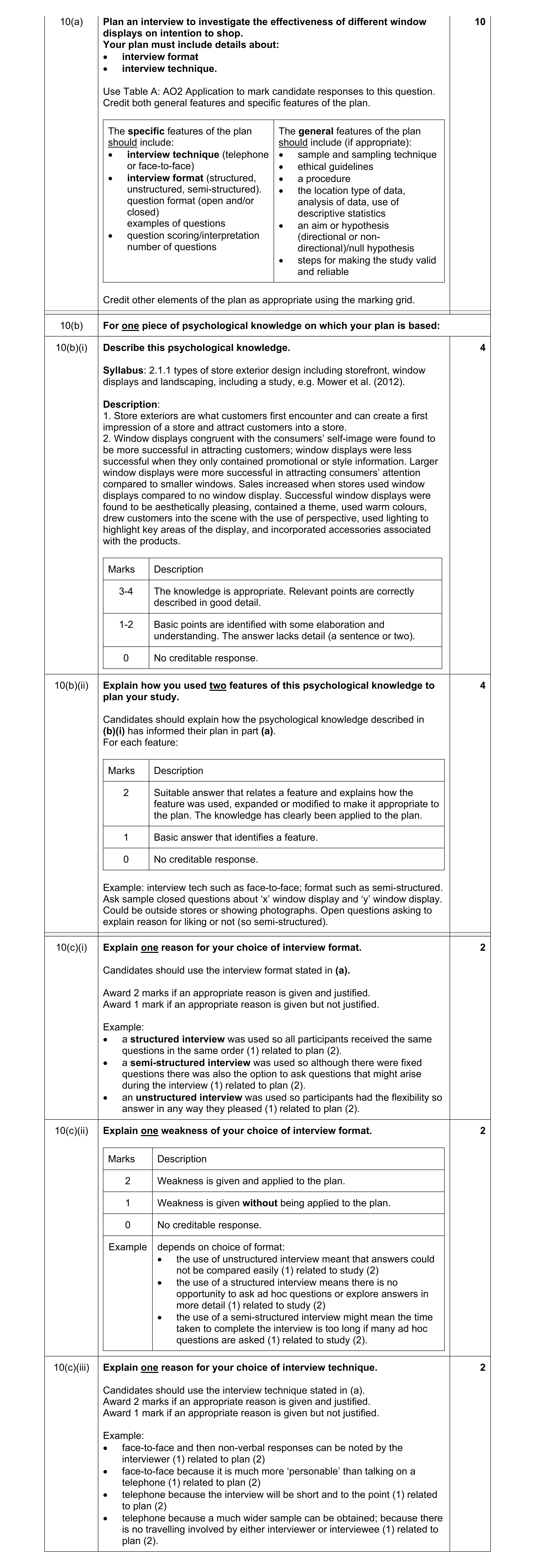 Mark scheme for question 57