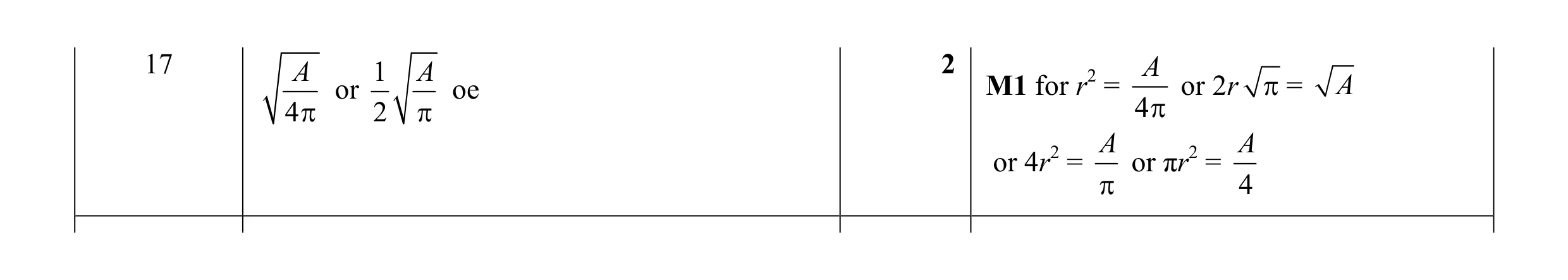 Mark scheme for question 74