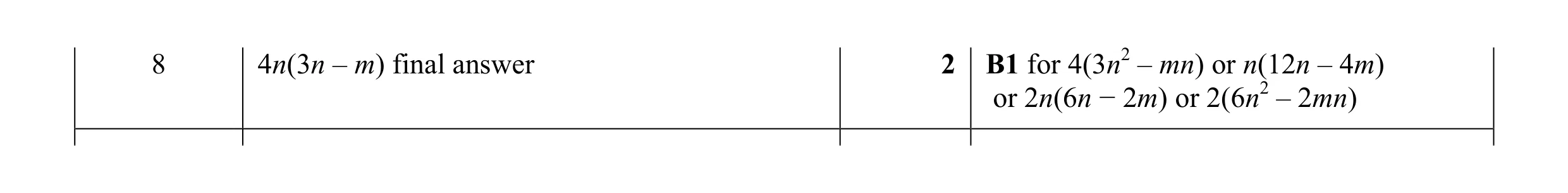 Mark scheme for question 72