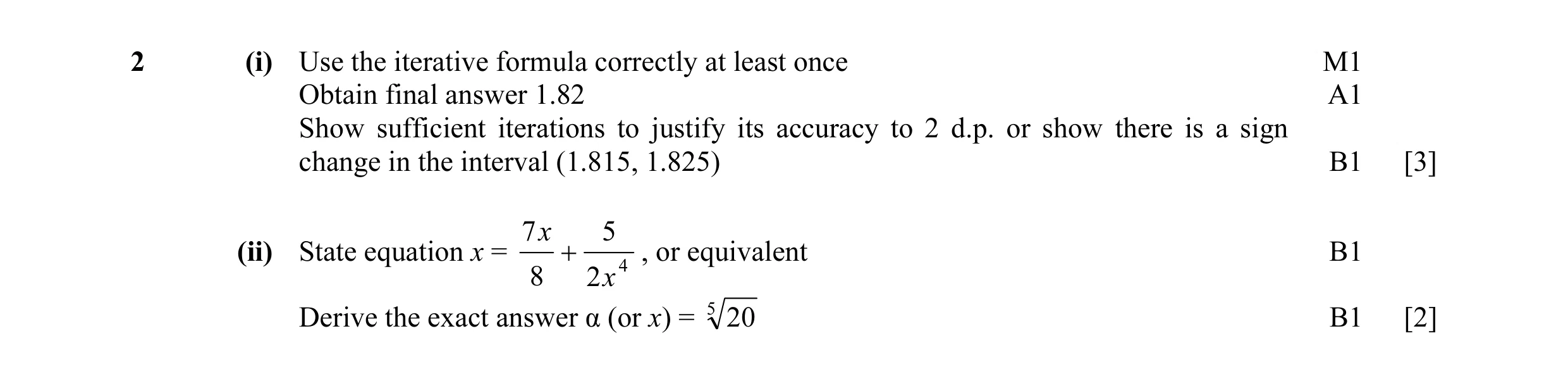Mark scheme for question 14