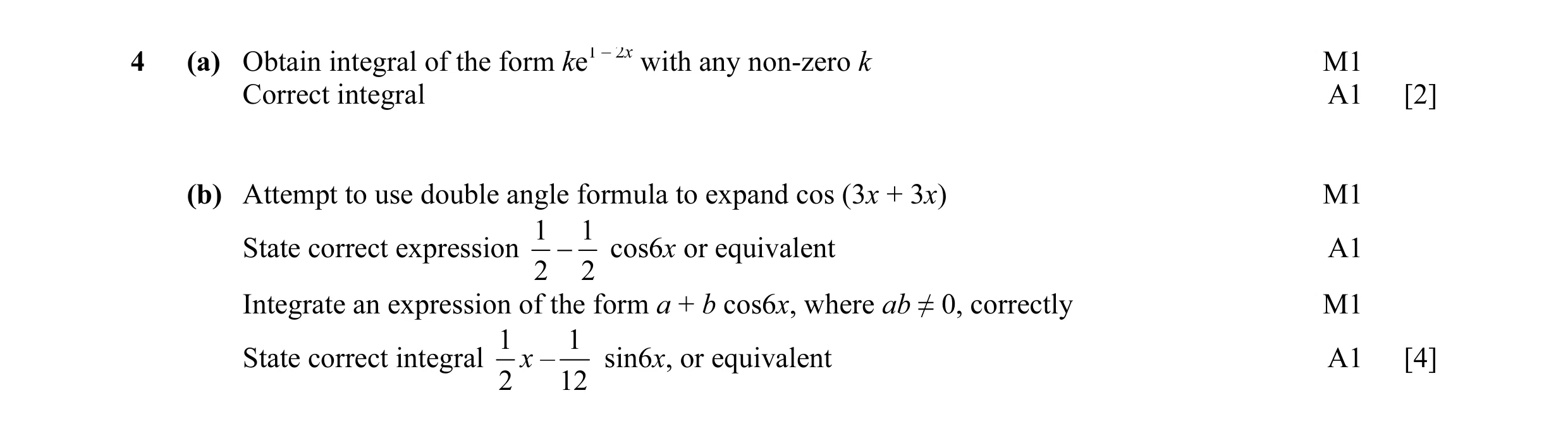 Mark scheme for question 18