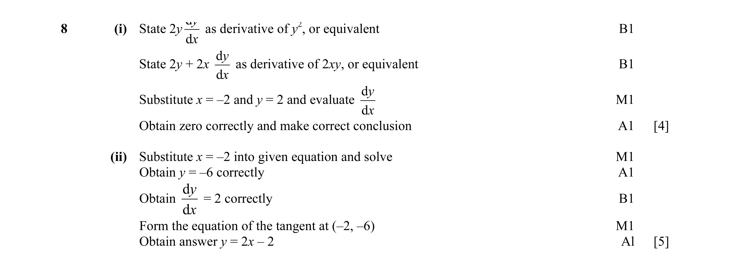 Mark scheme for question 8