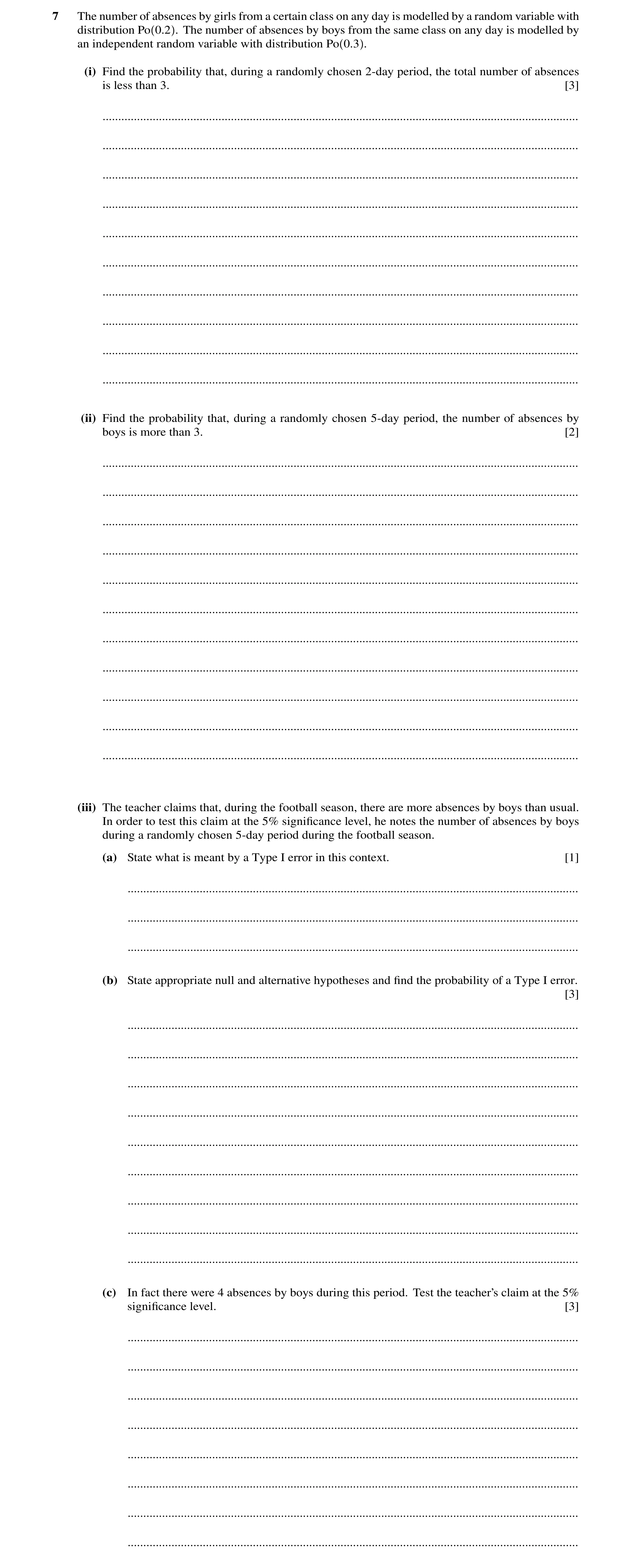 Question 40: The number of absences by girls from a certain class on any day is modelled by a random variable with distribution Po 0.2 . The number of a…