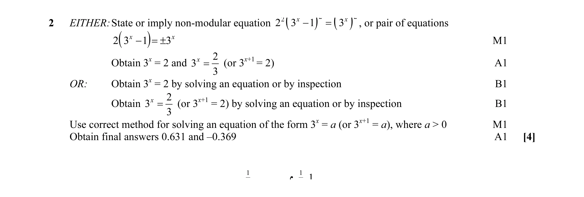 Mark scheme for question 20